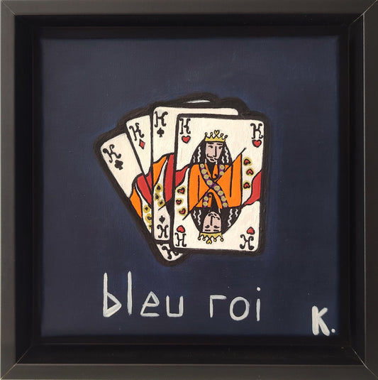Œuvre originale KOA Bleu Roi peinture acrylique sur toile 20x20 cm art contemporain pop graphique cartes à jouer avec caisse américaine