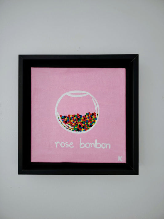 Peinture KOA Rose Bonbon exposée en intérieur, œuvre contemporaine pop colorée et décorative