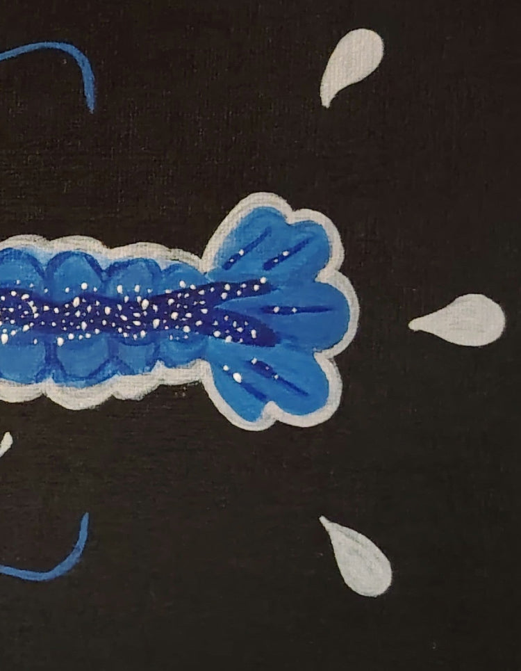 Détail du tableau homard bleu argenté par KOA artiste française de Vendée