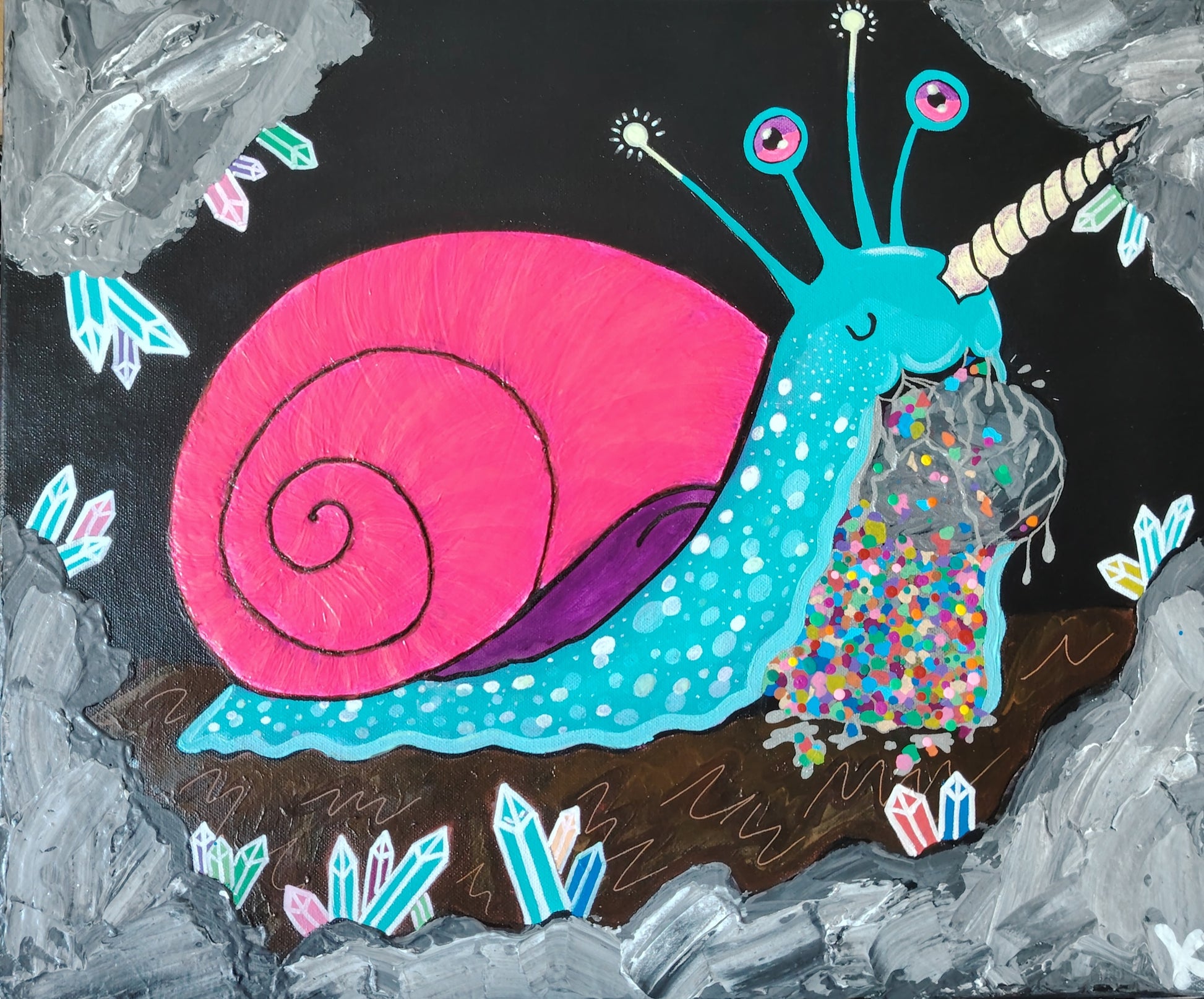 Œuvre originale KOA Bigorlithos peinture acrylique sur toile 2025 art contemporain pop fantastique créature imaginaire