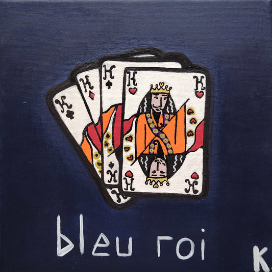 Œuvre originale KOA Bleu Roi peinture acrylique sur toile 20x20 cm art contemporain pop graphique cartes à jouer