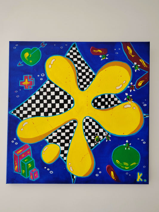 Peinture KOA Born to Splash exposée en intérieur, œuvre contemporaine pop art et expressive