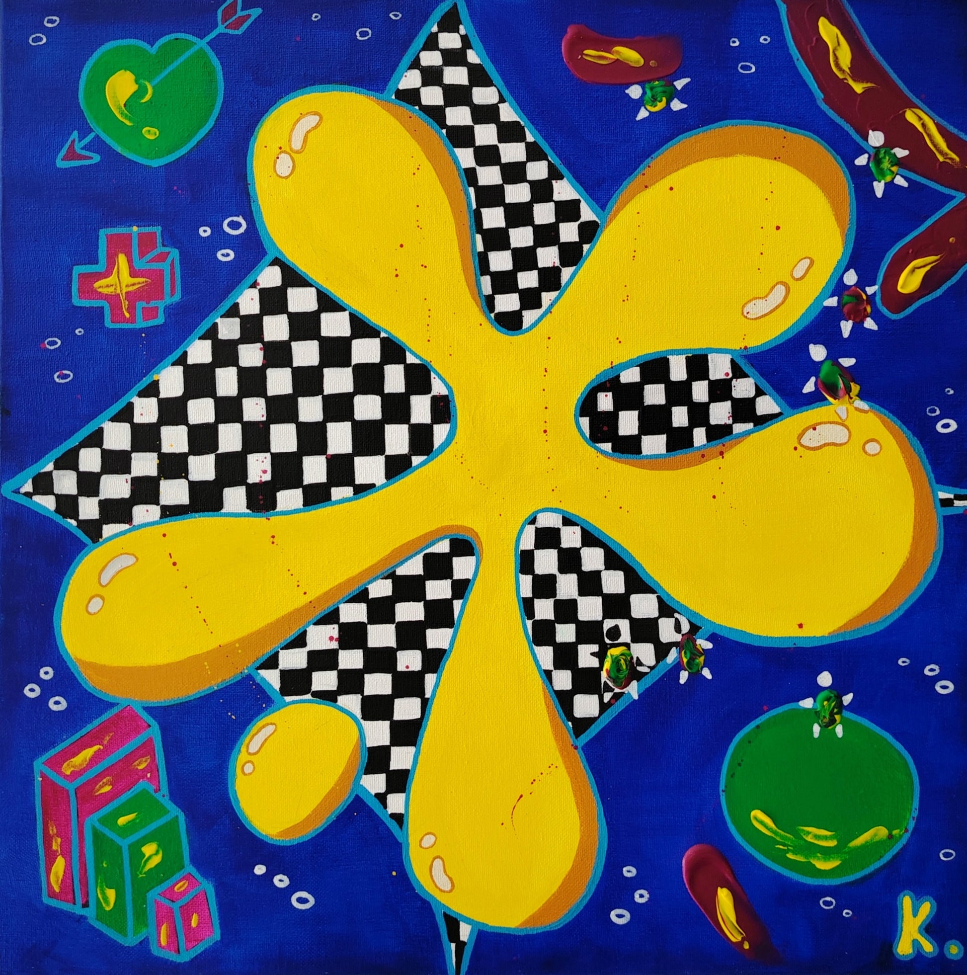 Œuvre originale KOA Born to Splash peinture acrylique sur toile 50x50 cm art contemporain pop et gestuel