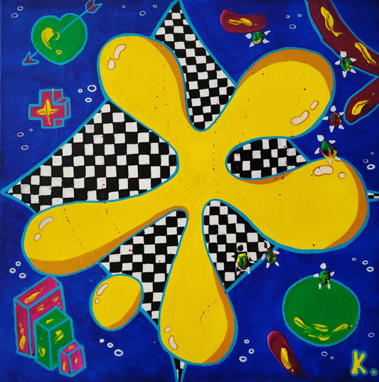 Œuvre originale KOA Born to Splash peinture acrylique sur toile 50x50 cm art contemporain pop et gestuel