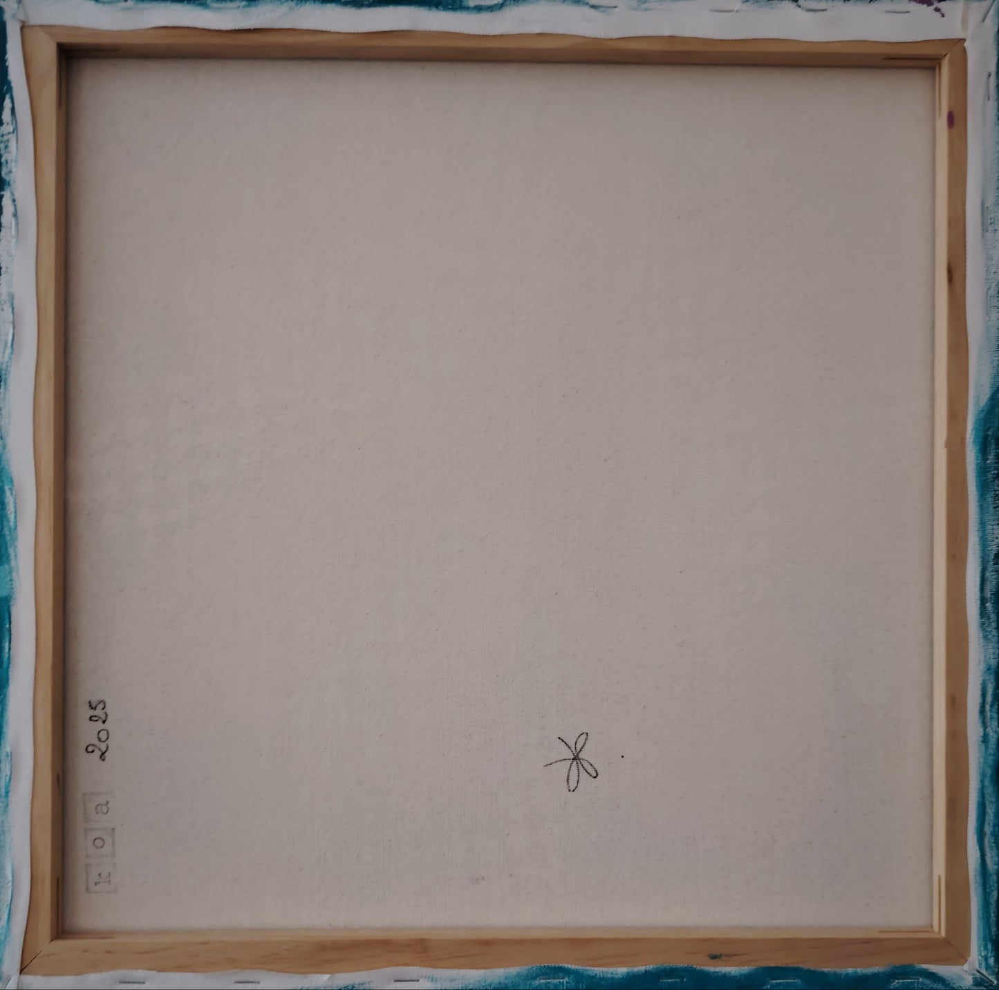 Revers de l’œuvre KOA Catch Me If You Can sur châssis bois, peinture originale contemporaine 50x50 cm