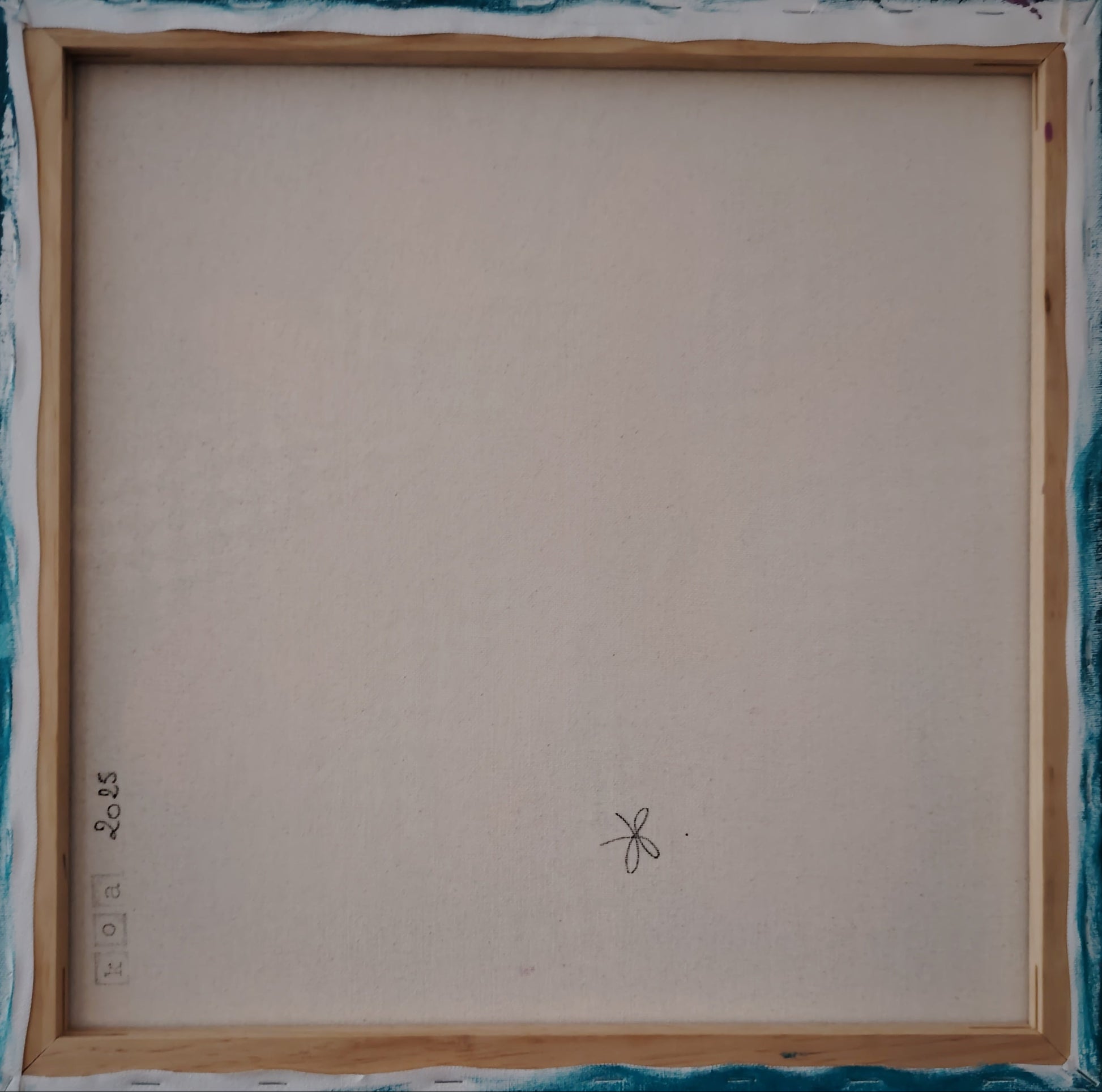 Revers de l’œuvre KOA Catch Me If You Can sur châssis bois, peinture originale contemporaine 50x50 cm