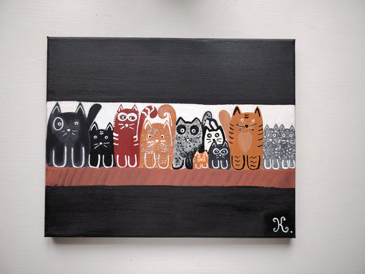 Peinture KOA Cats exposée en intérieur neutre, œuvre contemporaine pop graphique et décorative