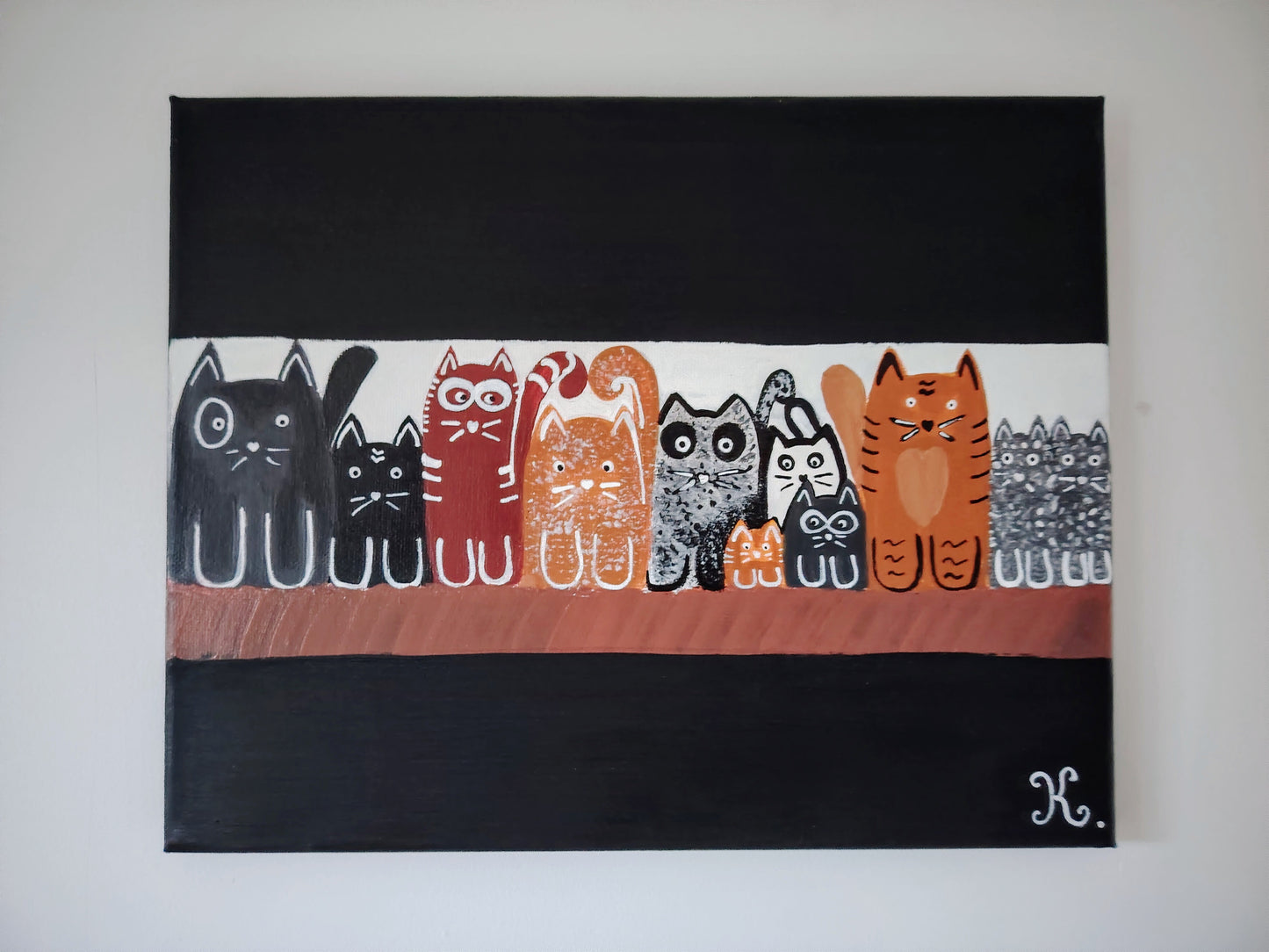 Peinture KOA Cats exposée en intérieur, œuvre contemporaine pop graphique et décorative