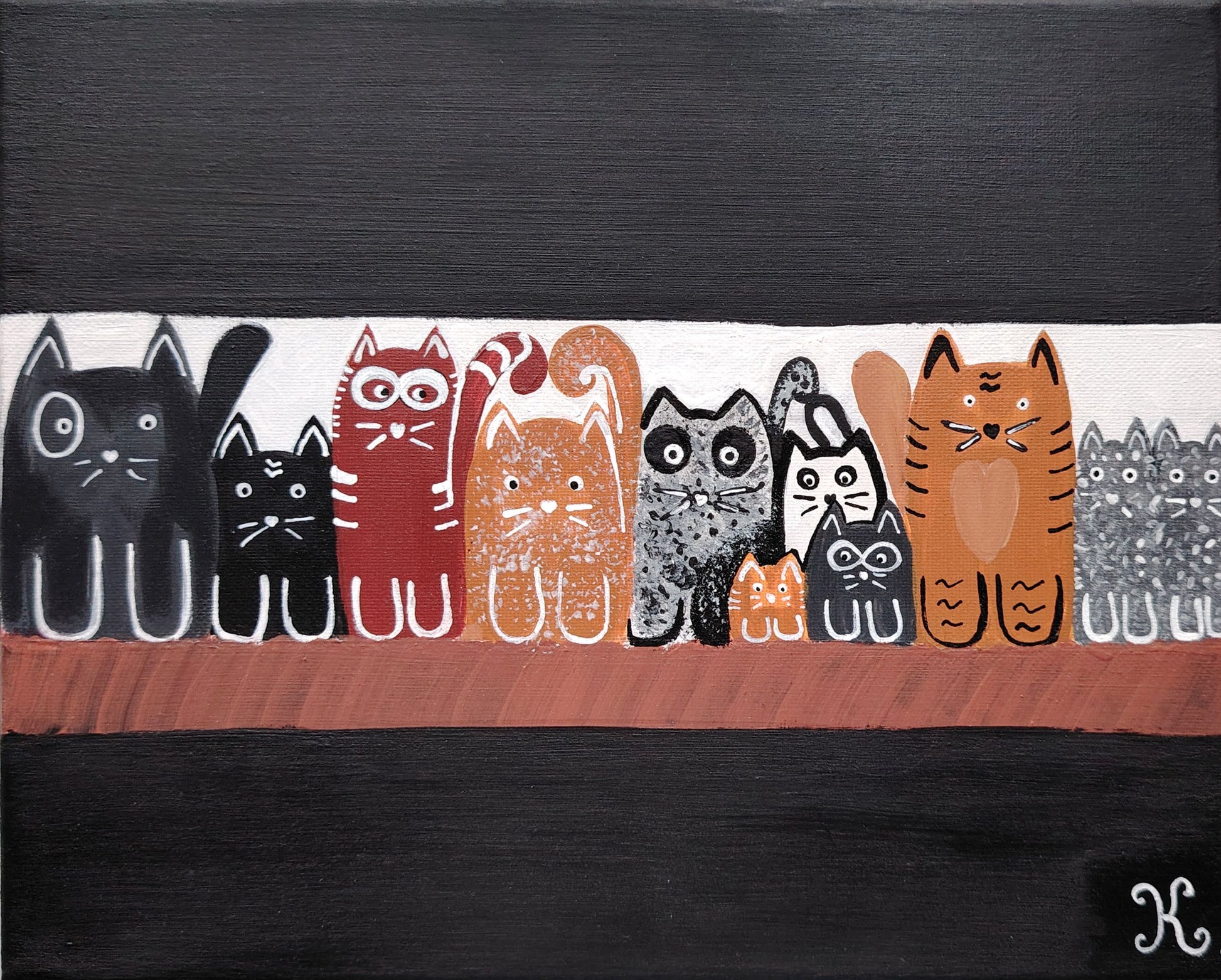 Œuvre originale KOA Cats peinture acrylique sur toile art contemporain 2024 chats stylisés pop graphique