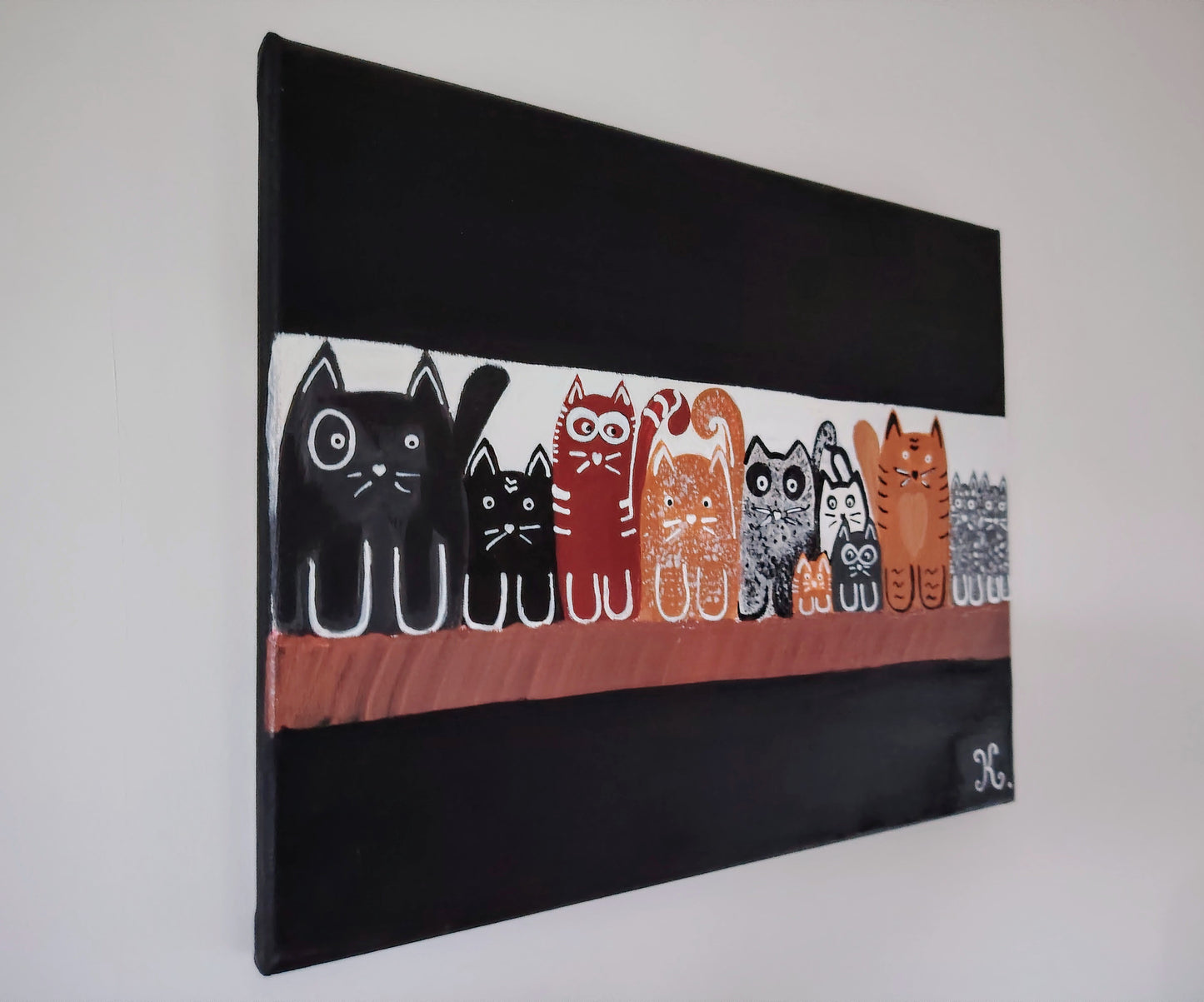 Tranche de l’œuvre KOA Cats sur châssis bois, peinture originale contemporaine