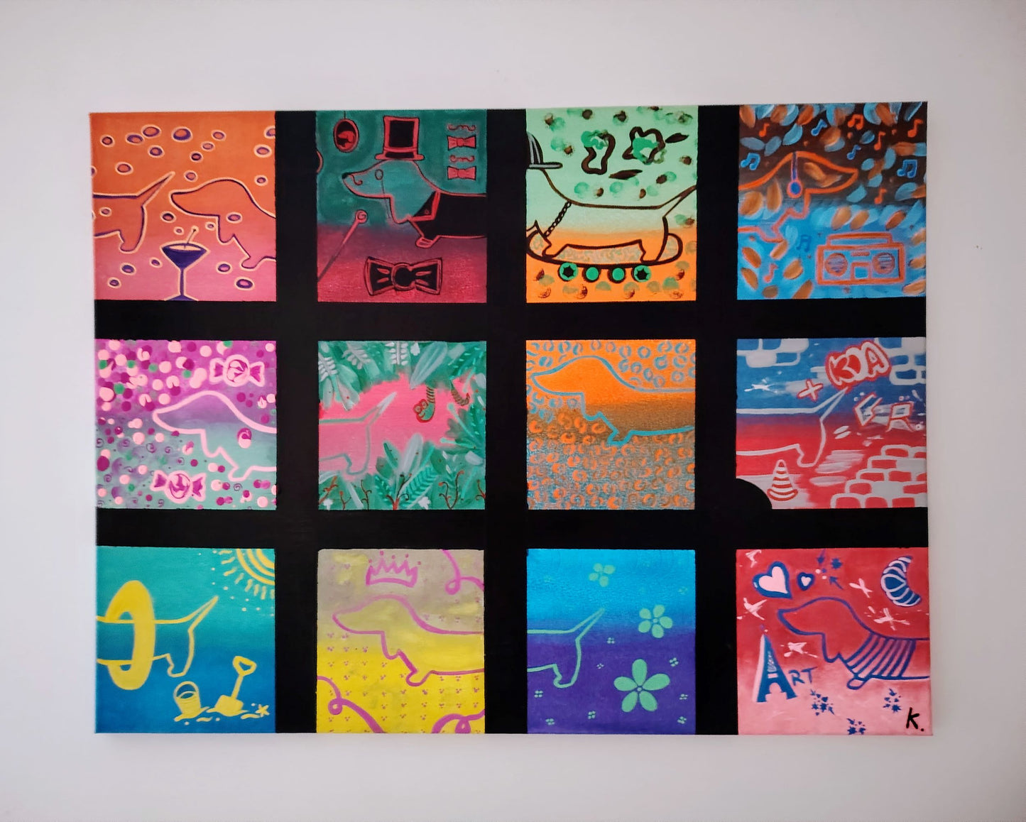 Peinture KOA Fenêtre sur cour exposée en intérieur, grande œuvre contemporaine pop et décorative