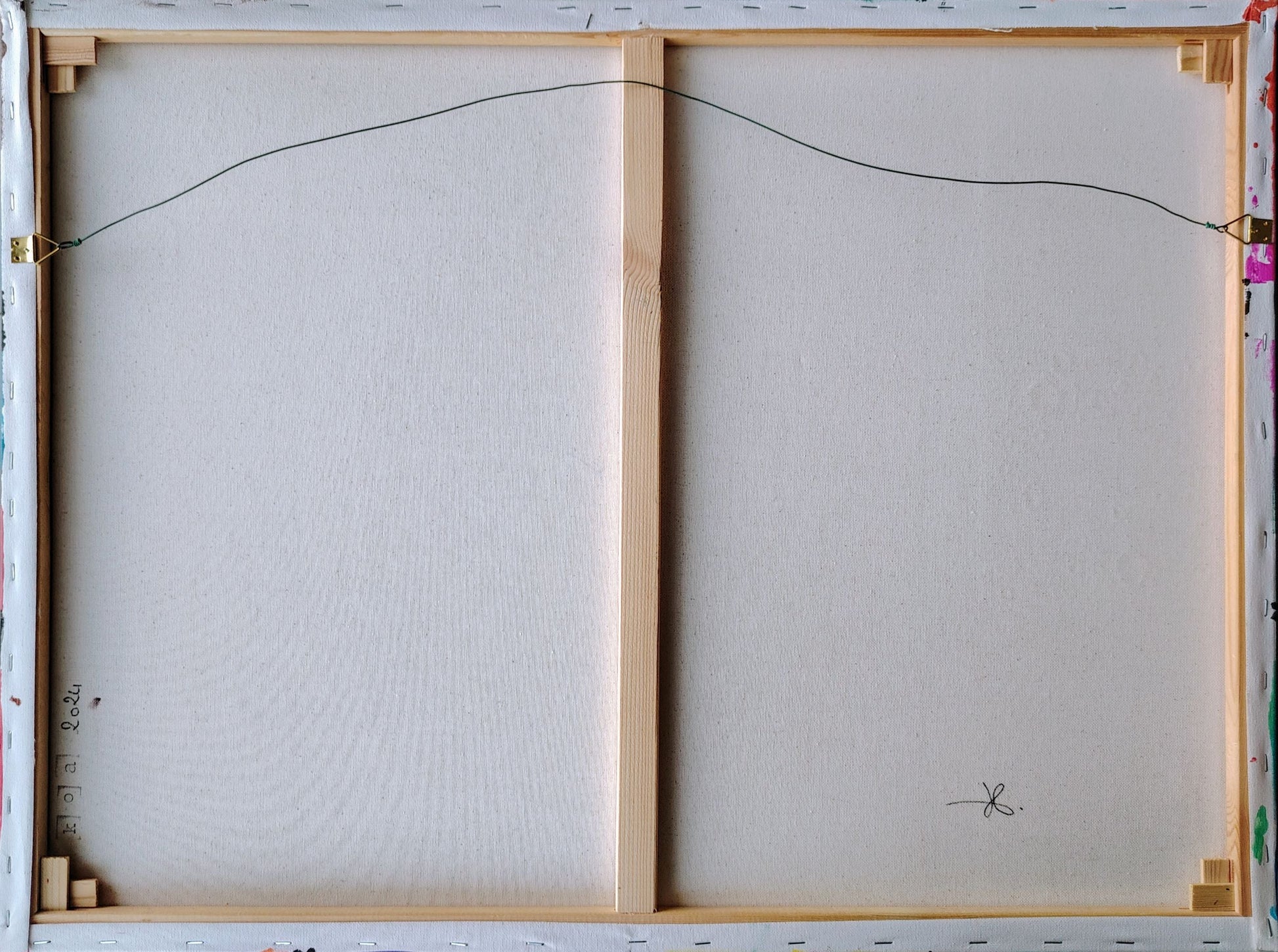Revers de l’œuvre KOA Fenêtre sur cour sur châssis bois, peinture originale contemporaine 60x80 cm