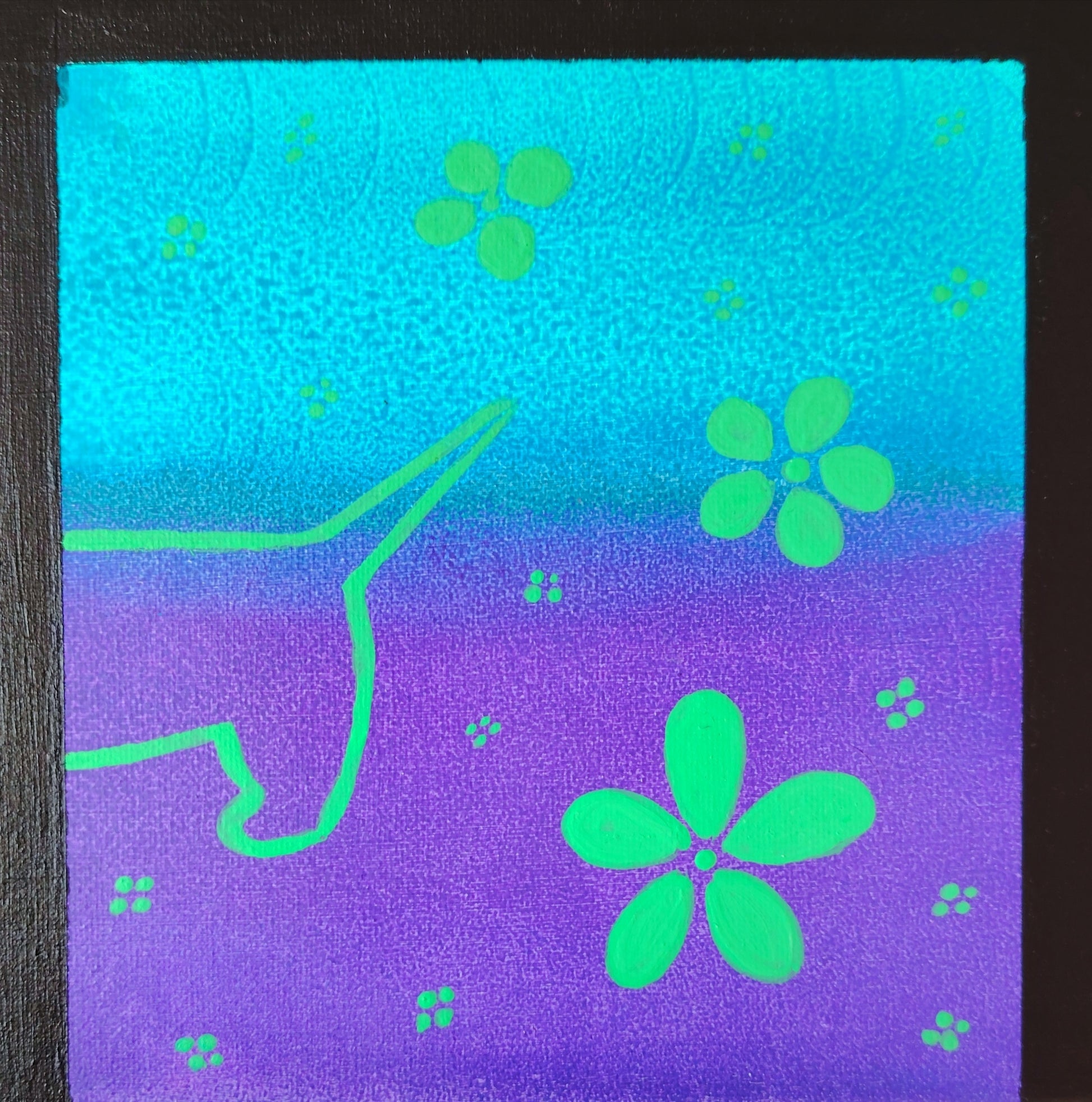 Détail de la peinture KOA Fenêtre sur cour, composition en scènes multiples et teckels stylisés