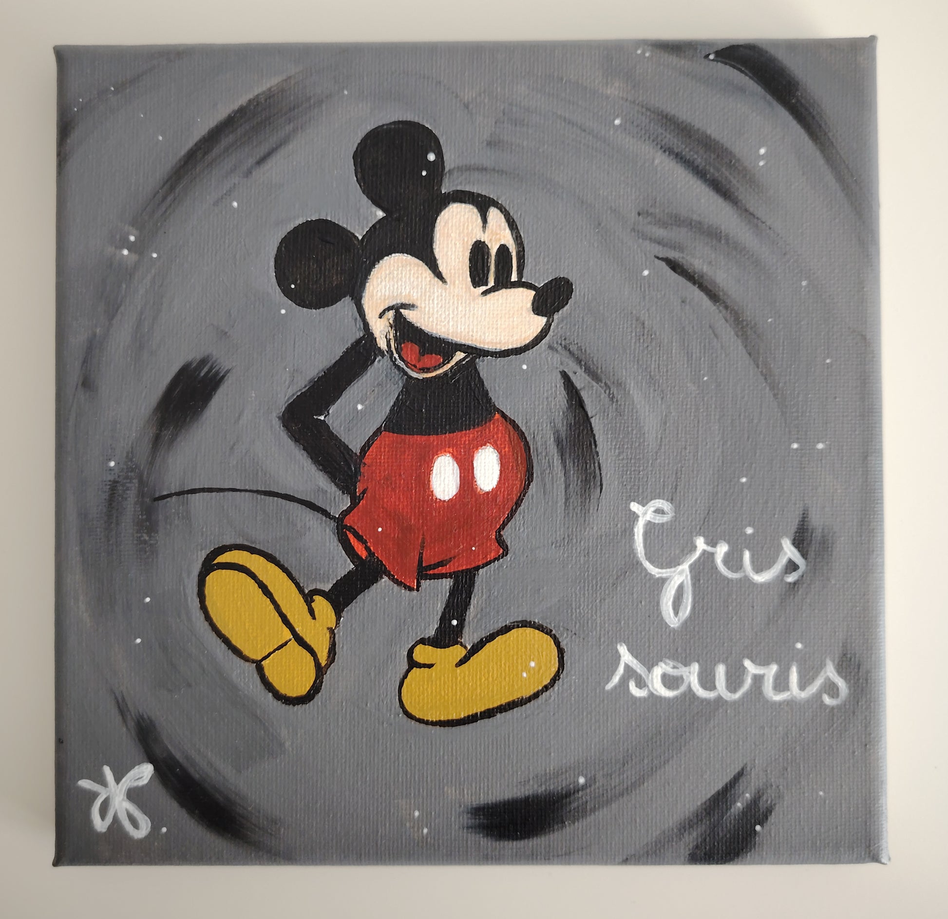 Peinture KOA vendue Gris Souris exposée en intérieur, œuvre pop art graphique et décorative