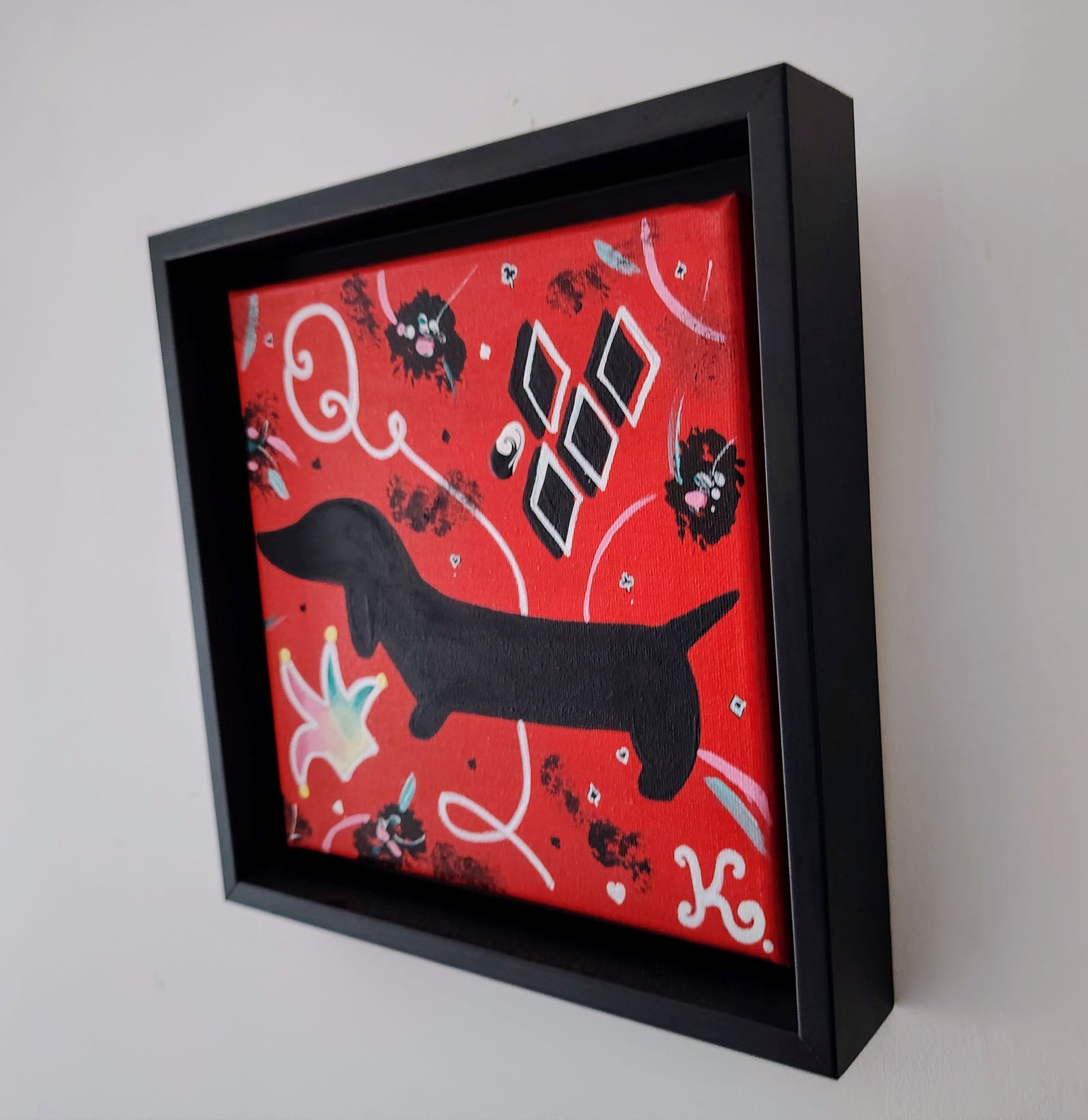 Côté de l’œuvre KOA Harley Quinn sur châssis bois, peinture originale contemporaine 20x20 cm