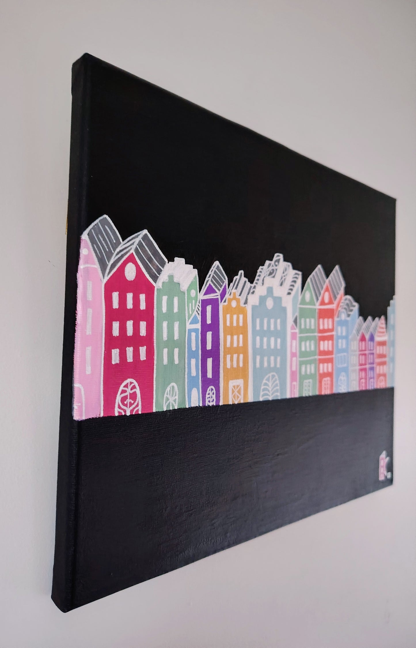 Côté de l’œuvre KOA Homes sur châssis bois, peinture originale contemporaine 24x30 cm