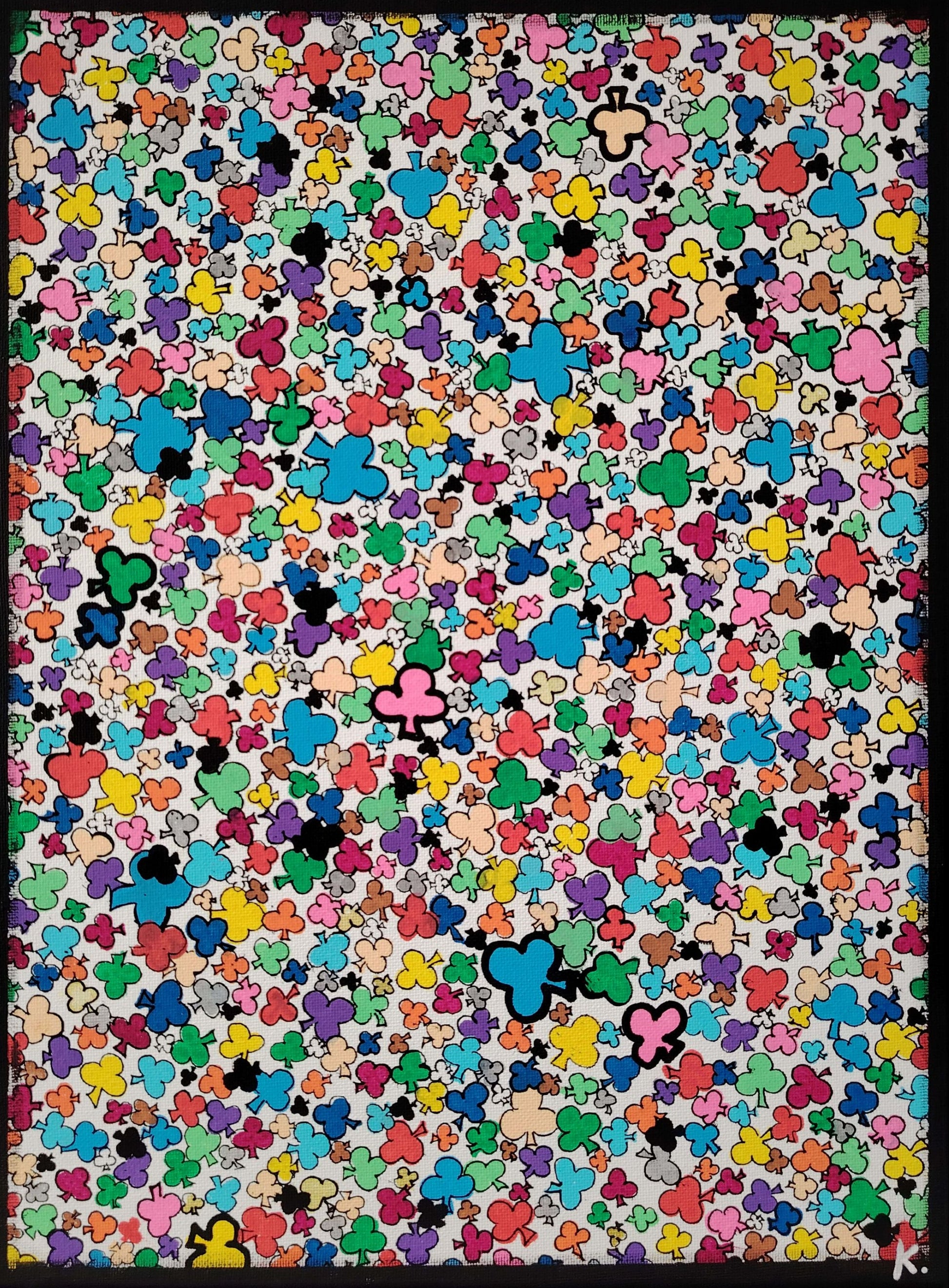 Œuvre originale KOA Lassé de trèfles peinture acrylique sur toile 40x30 cm art contemporain pop et coloré