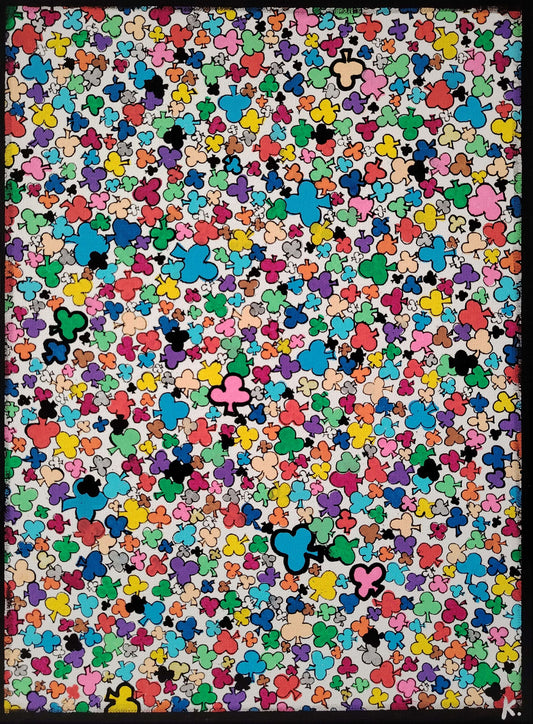 Œuvre originale KOA Lassé de trèfles peinture acrylique sur toile 40x30 cm art contemporain pop et coloré