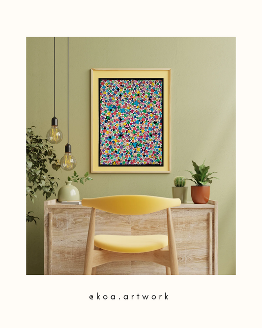 Œuvre originale KOA Lassé de trèfles peinture acrylique sur toile 40x30 cm art contemporain pop et coloré