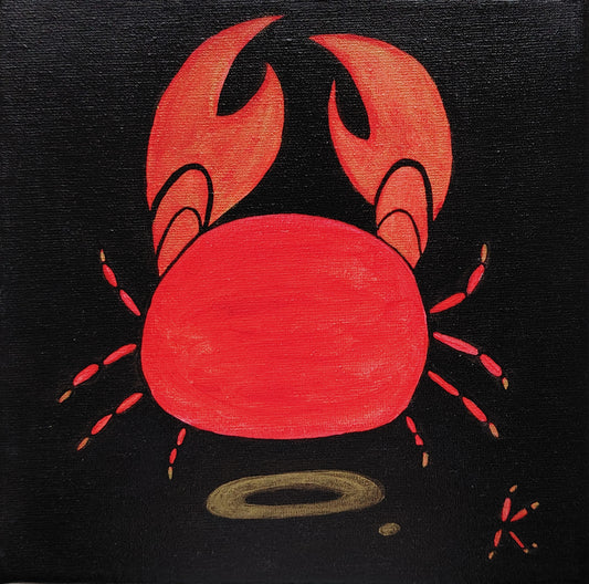 Œuvre originale vendue KOA Le Crabe peinture acrylique sur toile 20x20 cm art contemporain pop graphique crabe stylisé