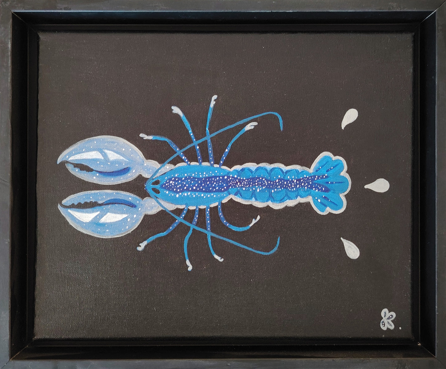 Œuvre originale KOA Le Homard peinture acrylique sur toile 24x30 cm art contemporain pop graphique homard bleu avec caisse américaine