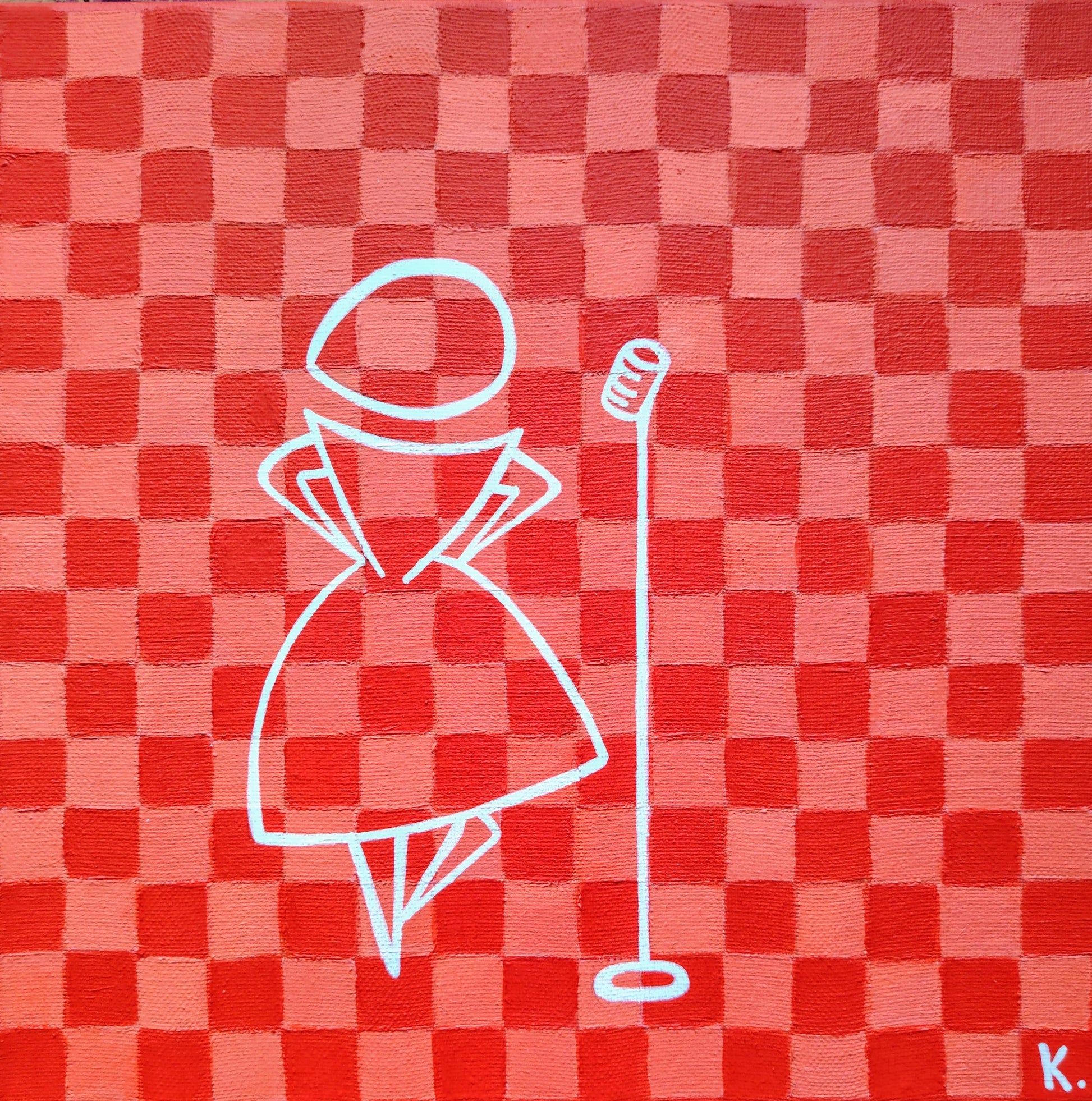Tableau contemporain Listen to me de KOA avec silhouettes graphiques minimalistes colorées.