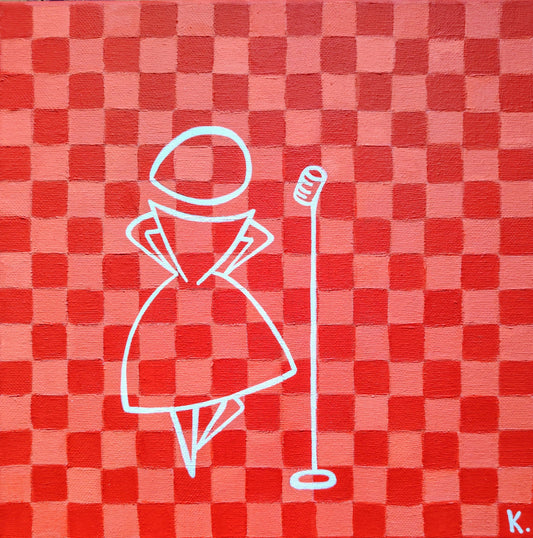 Tableau contemporain Listen to me de KOA avec silhouettes graphiques minimalistes colorées.