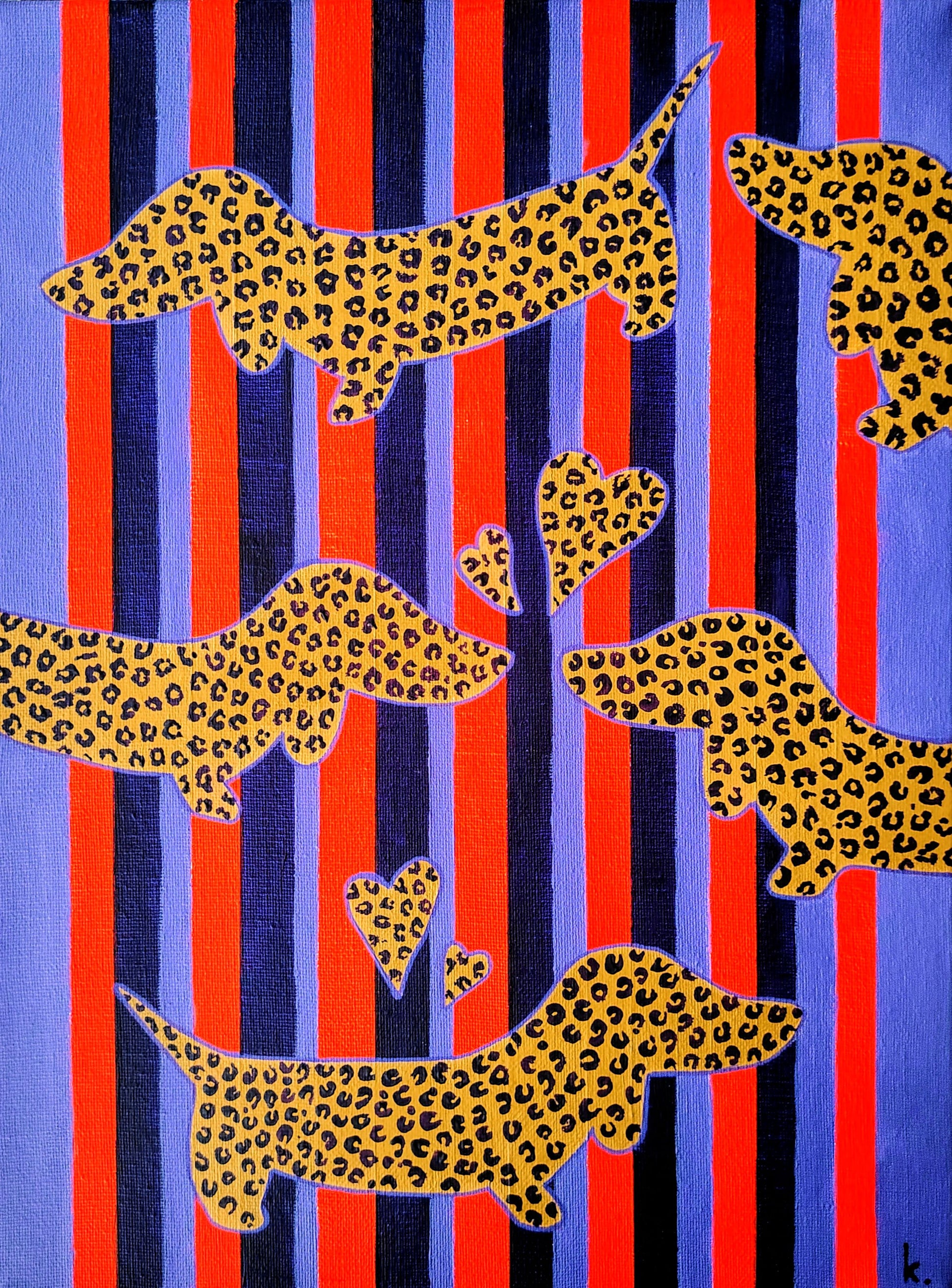 Œuvre originale KOA Love peinture acrylique sur toile art contemporain pop graphique 2025 cœur coloré et composition minimaliste