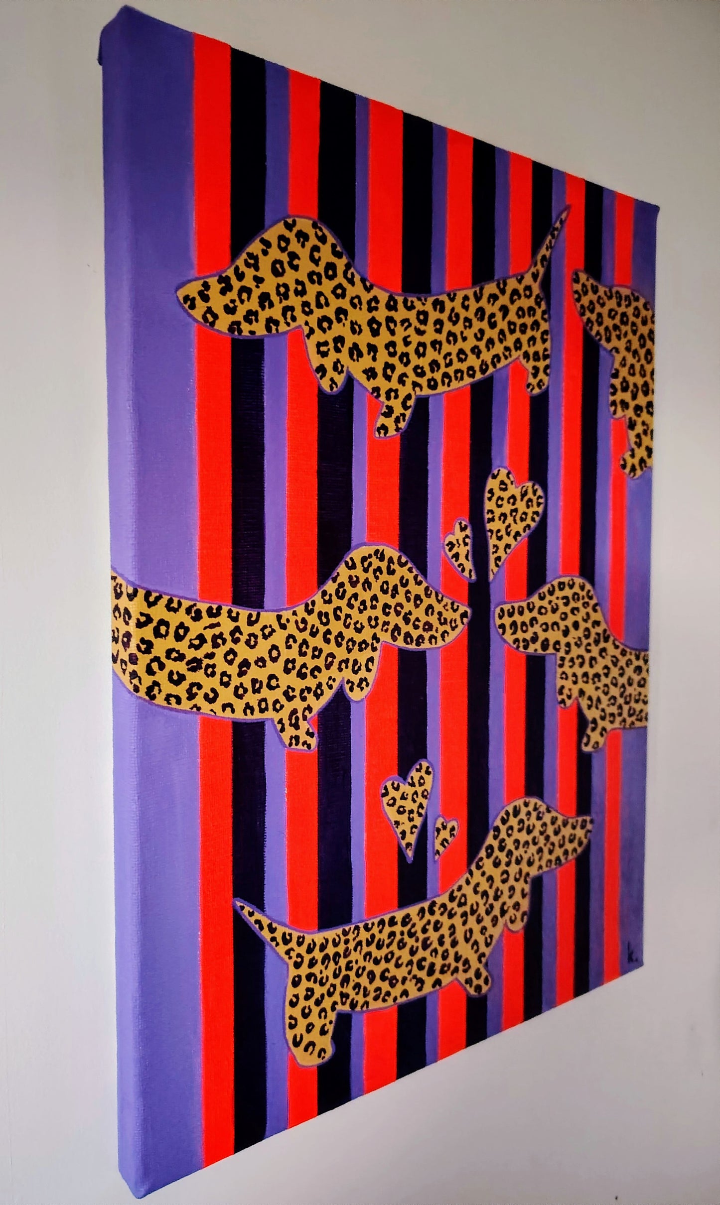 Tranche de l’œuvre KOA Love sur châssis bois, peinture originale contemporaine