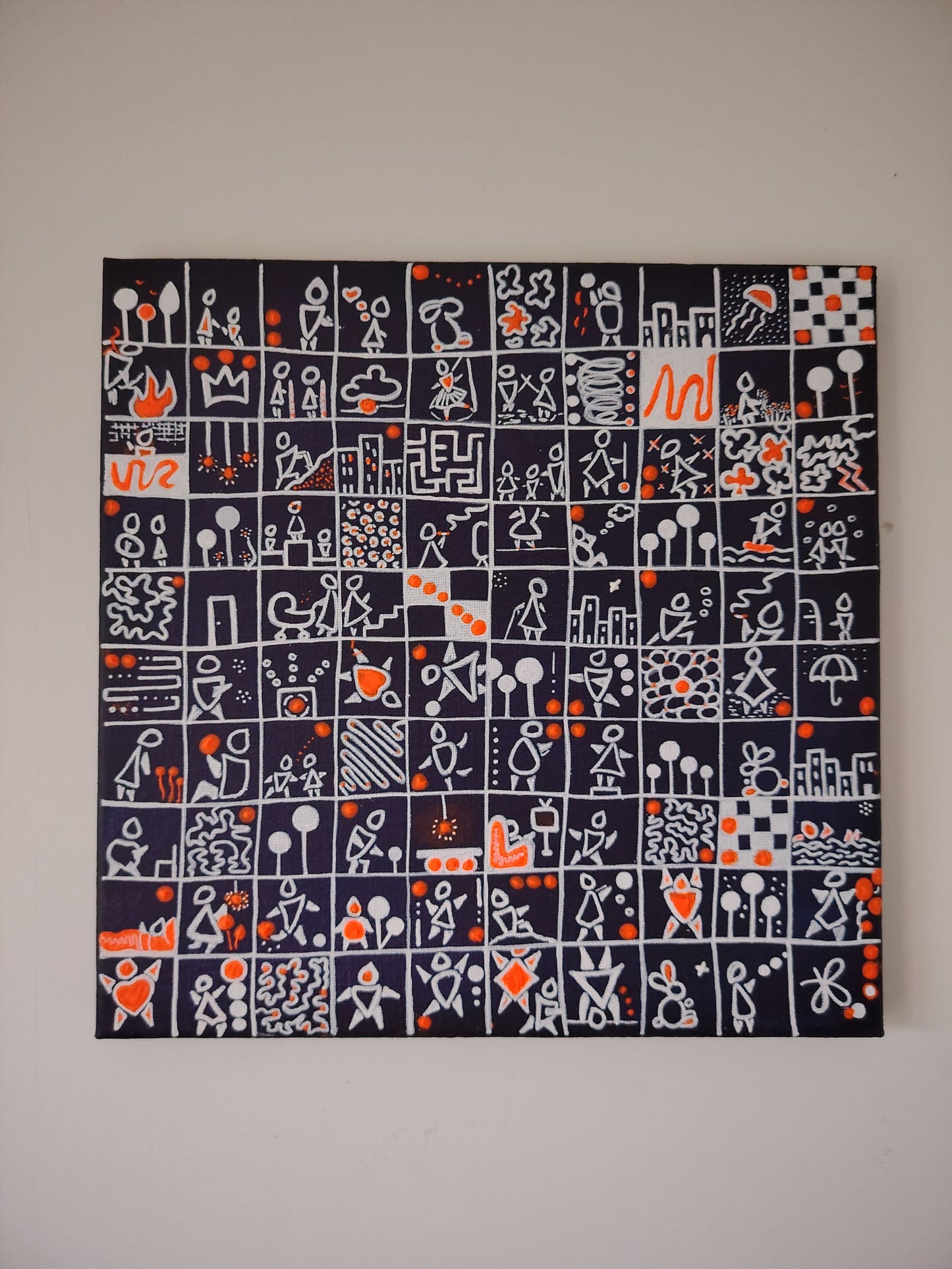 Peinture KOA Mosaik exposée en intérieur, œuvre contemporaine abstraite et décorative aux motifs mosaïques