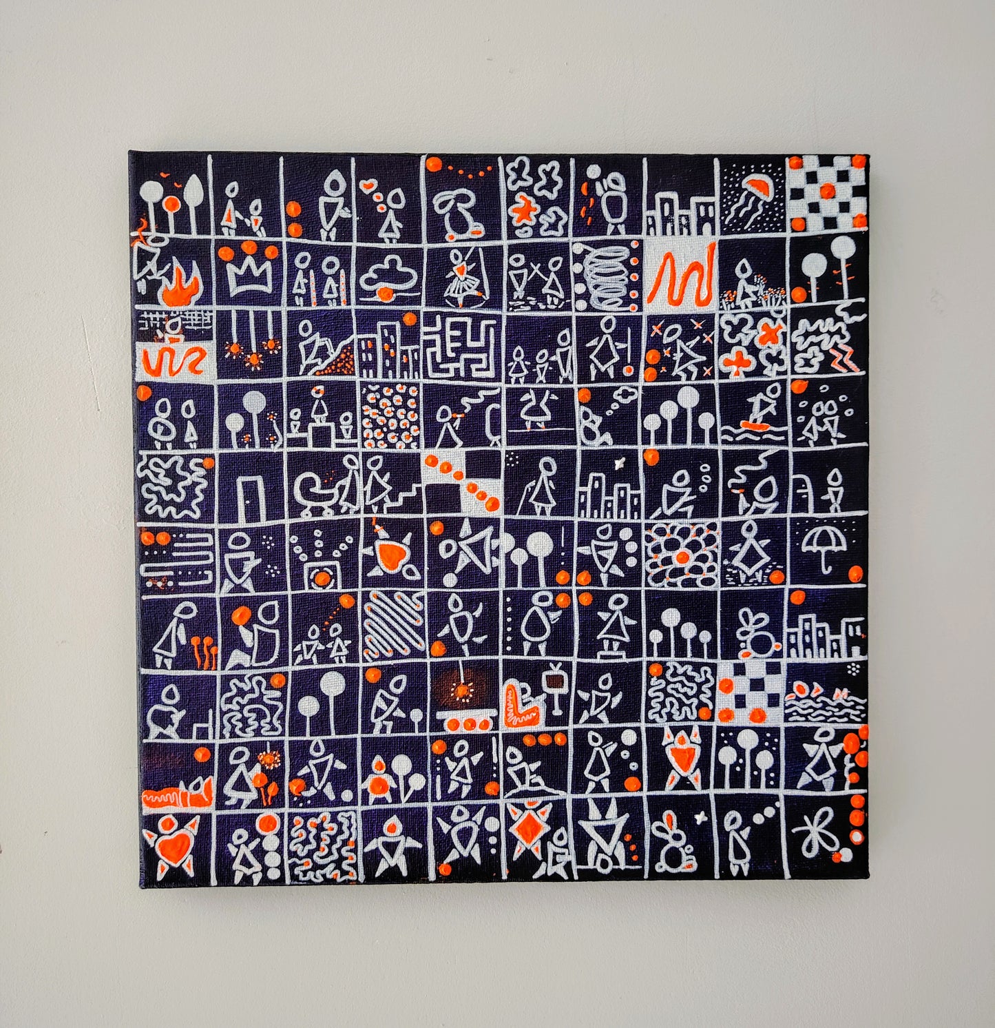 Peinture KOA Mosaik exposée en intérieur, œuvre contemporaine abstraite et décorative aux motifs mosaïques
