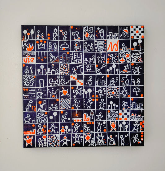 Peinture KOA Mosaik exposée en intérieur, œuvre contemporaine abstraite et décorative aux motifs mosaïques