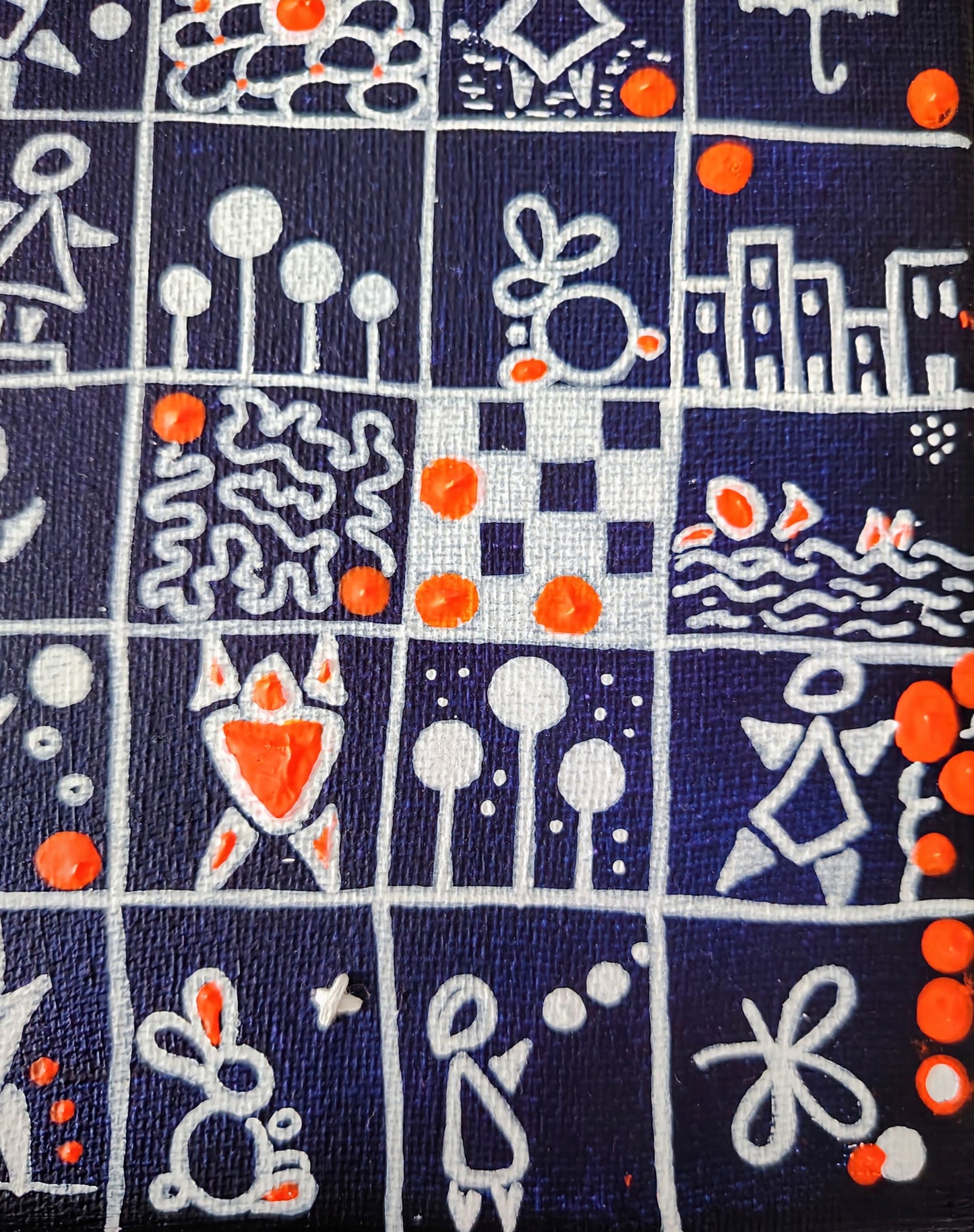 Détail de la peinture KOA Mosaik, composition de formes colorées inspirées de la mosaïque et du collage graphique