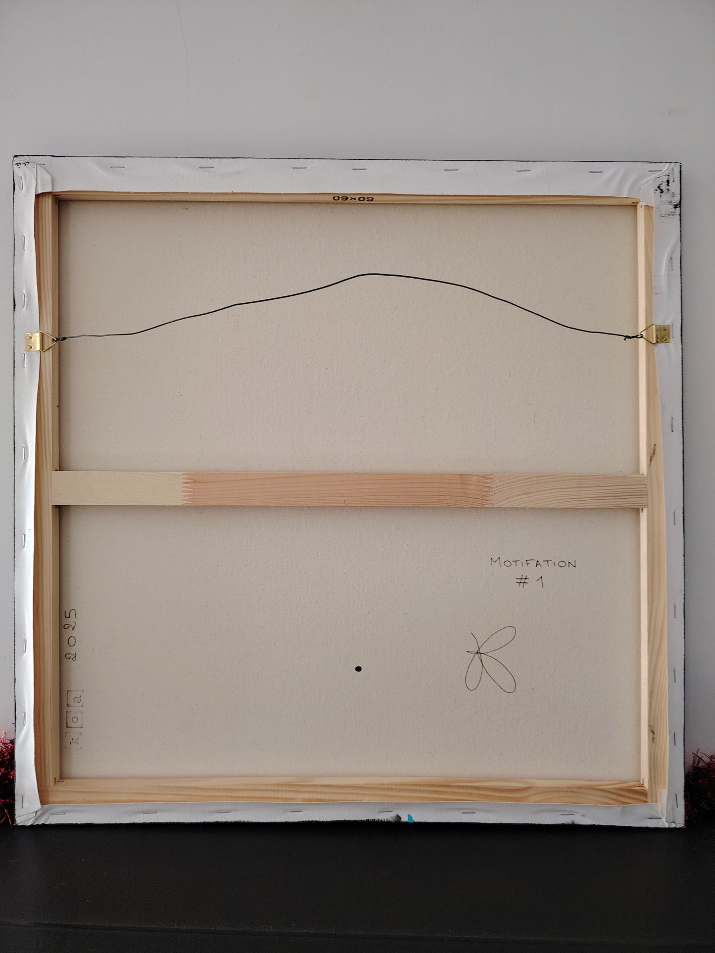 Revers de l’œuvre KOA Motifation 1 sur châssis bois, peinture originale contemporaine