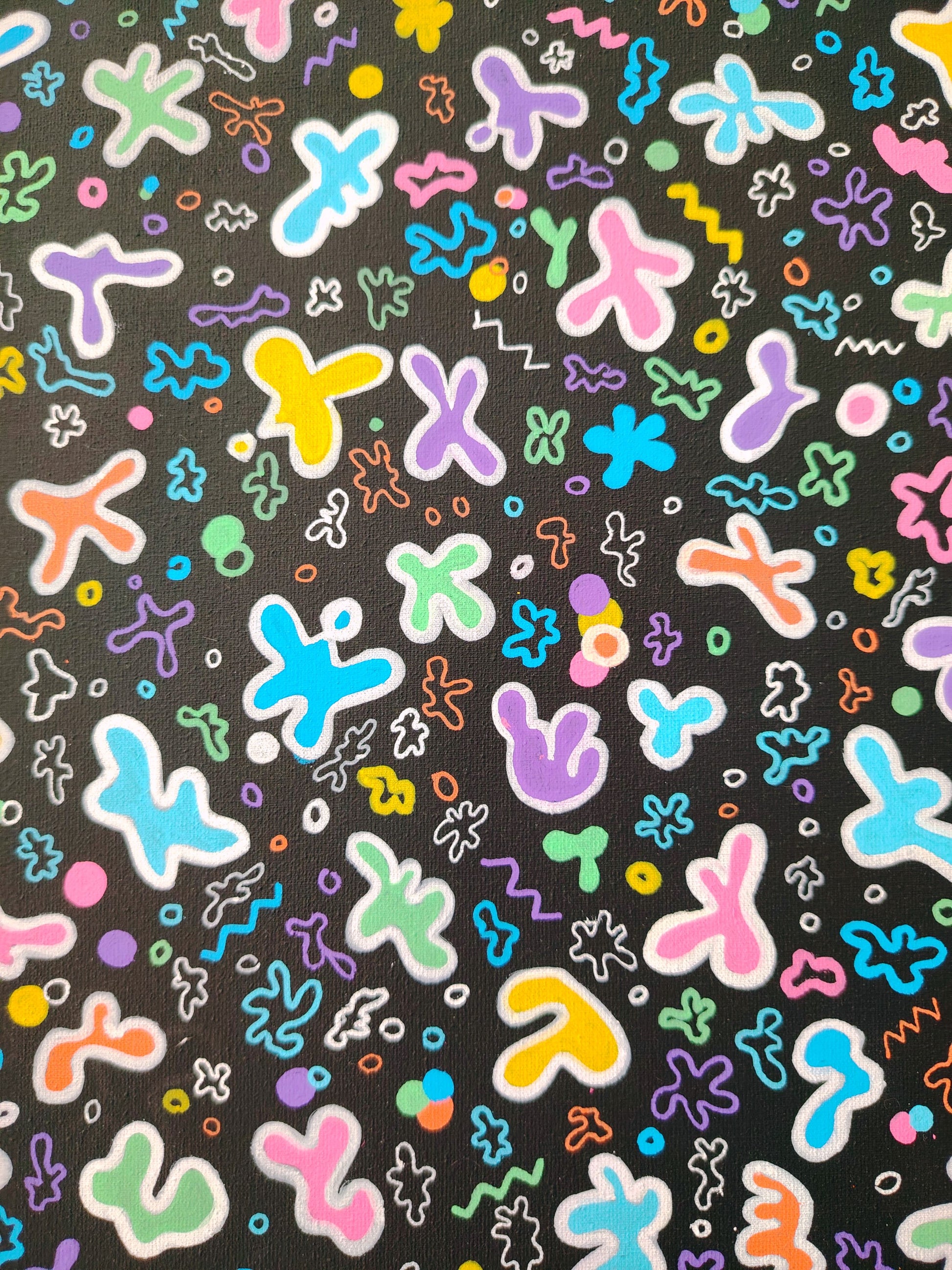 Détail de la peinture KOA Motifation 1, composition abstraite avec formes géométriques colorées