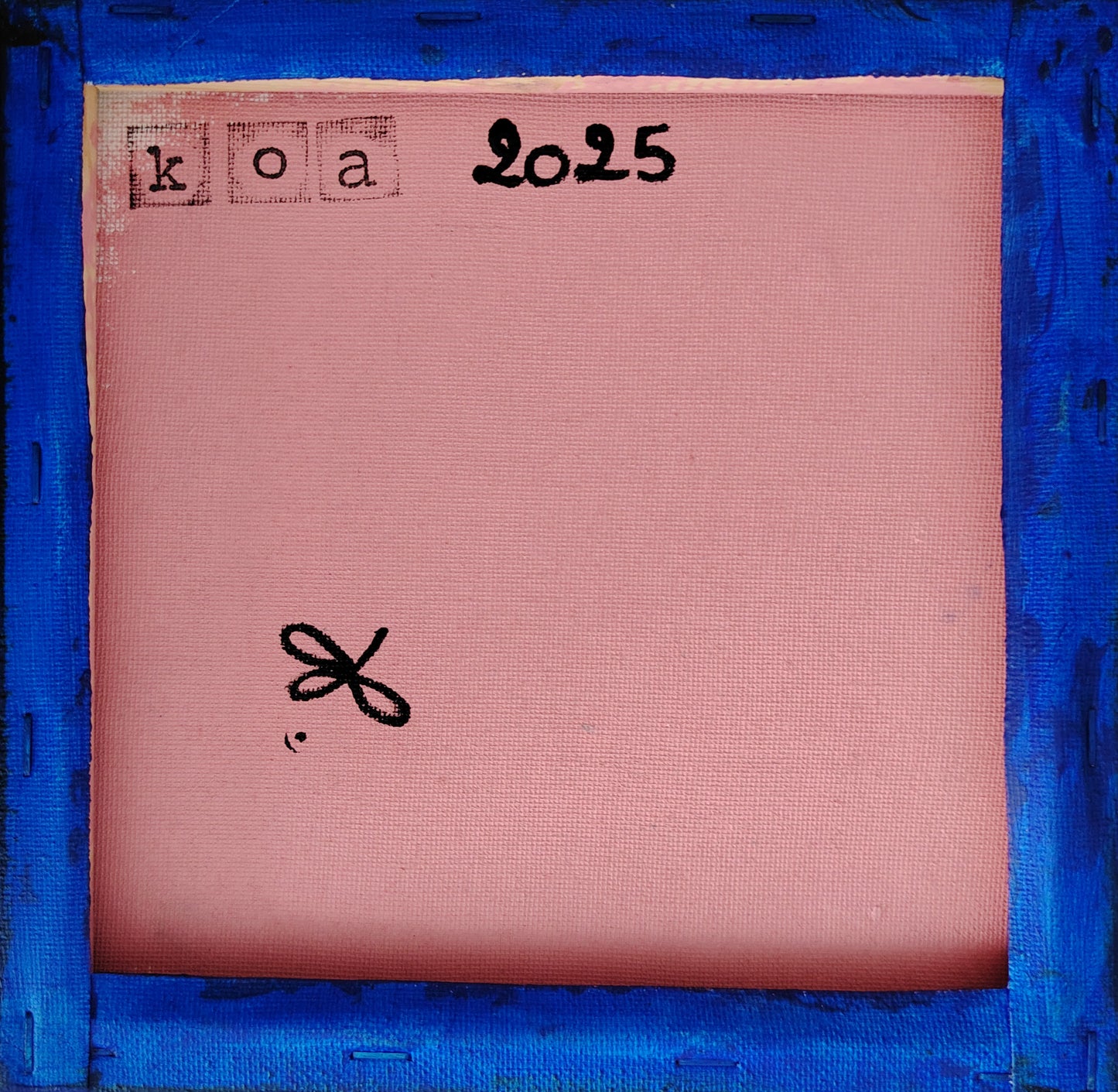 Revers de l’œuvre KOA Motifation 4 sur châssis bois, peinture originale contemporaine 20x20 cm