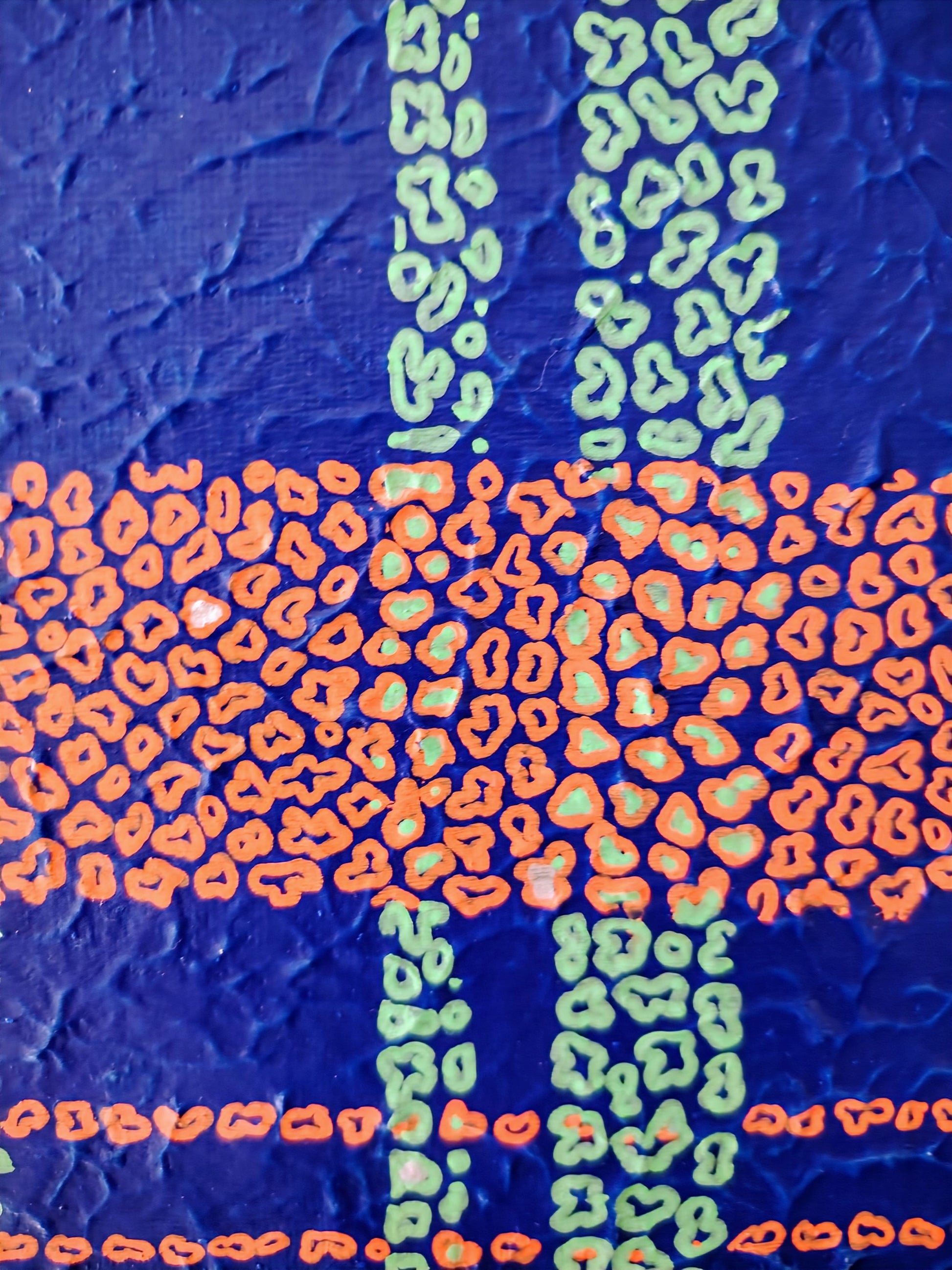 Détail de la peinture KOA Motifation 4, motifs répétitifs colorés et textures picturales abstraites