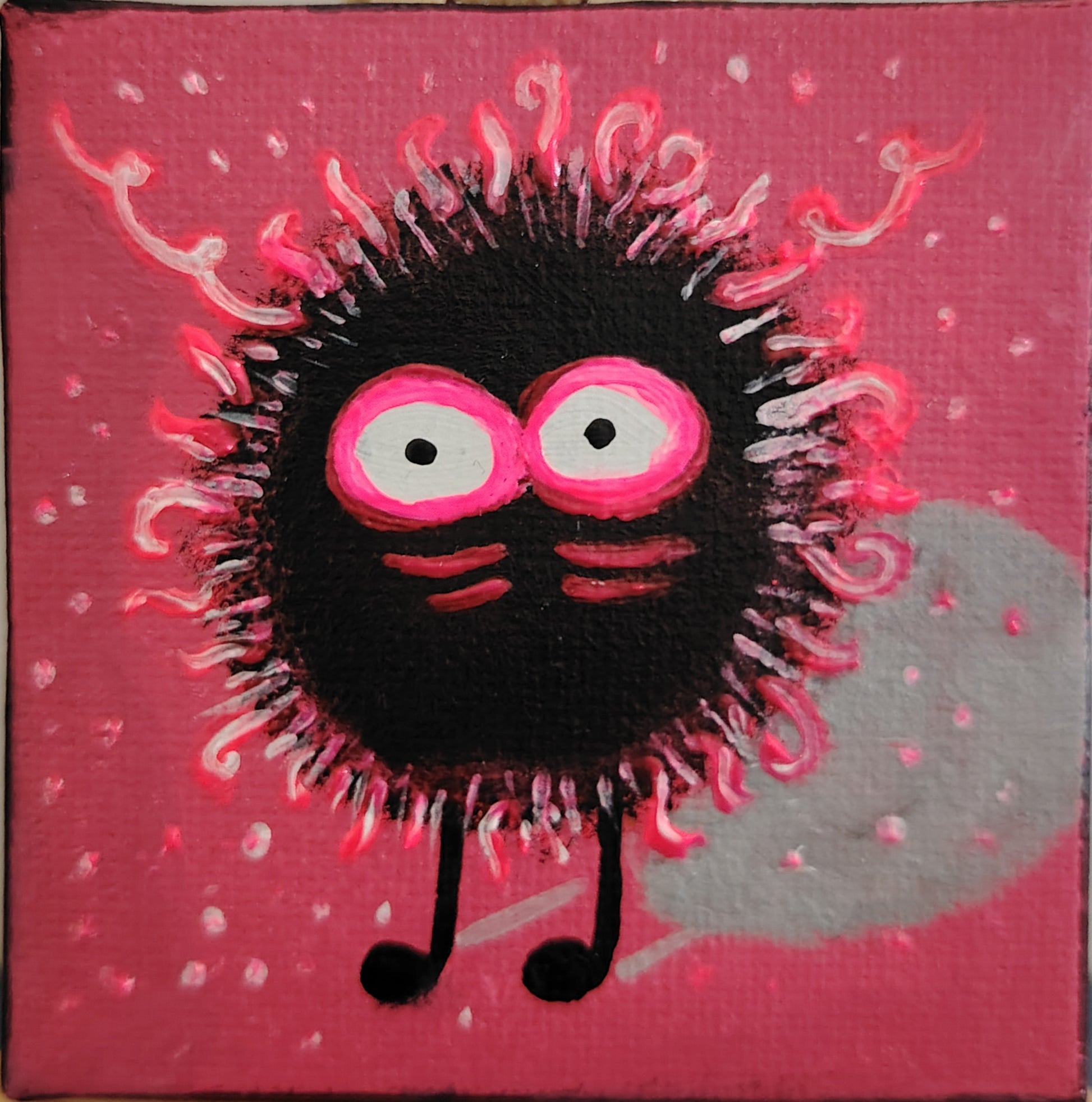 Œuvre originale KOA Mout Fuchsia peinture acrylique sur toile 7x7 cm, micro œuvre contemporaine pop et émotionnelle