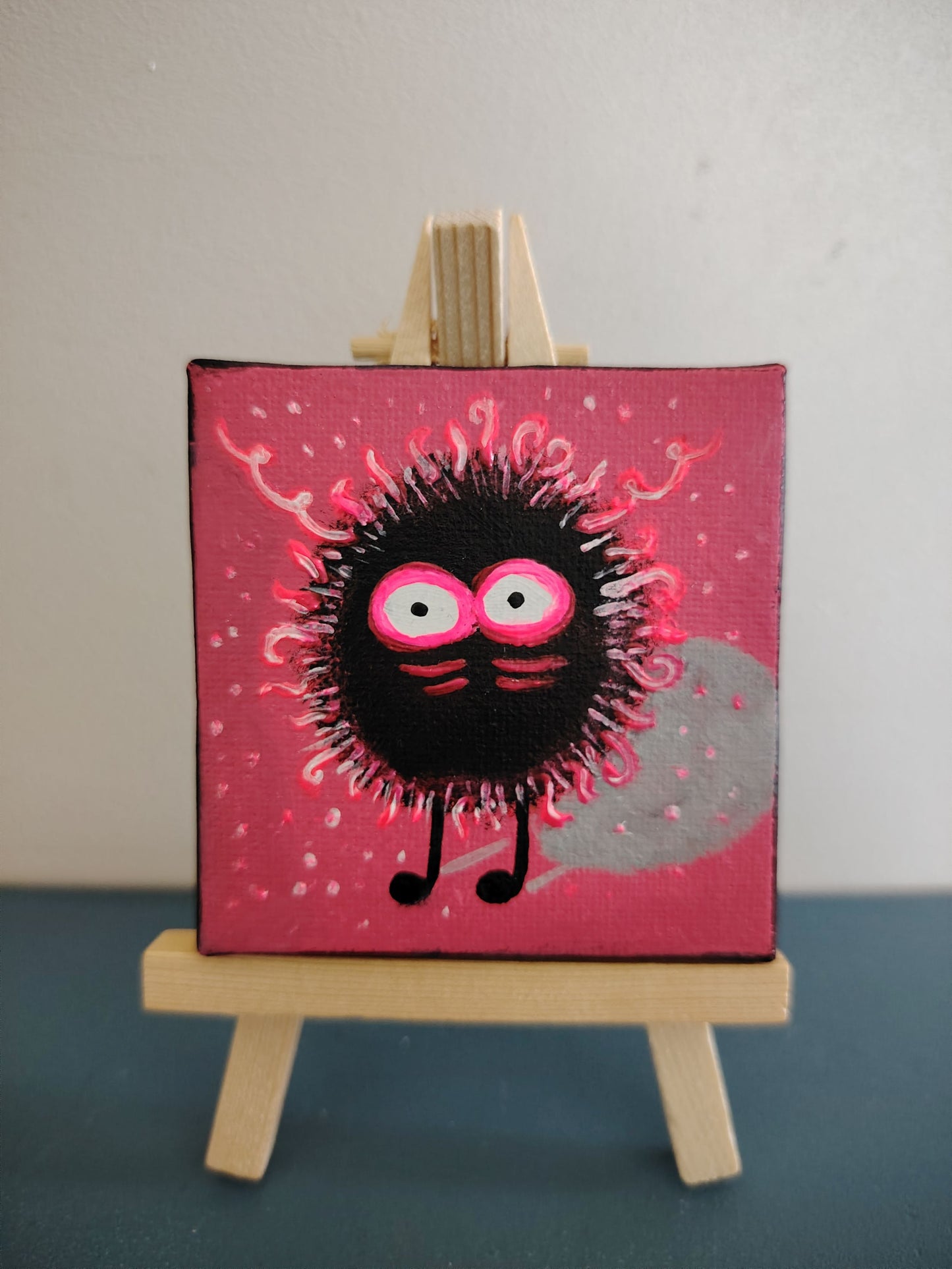 Œuvre originale KOA Mout Fushia peinture acrylique sur toile 7x7 cm, micro œuvre contemporaine pop et émotionnelle