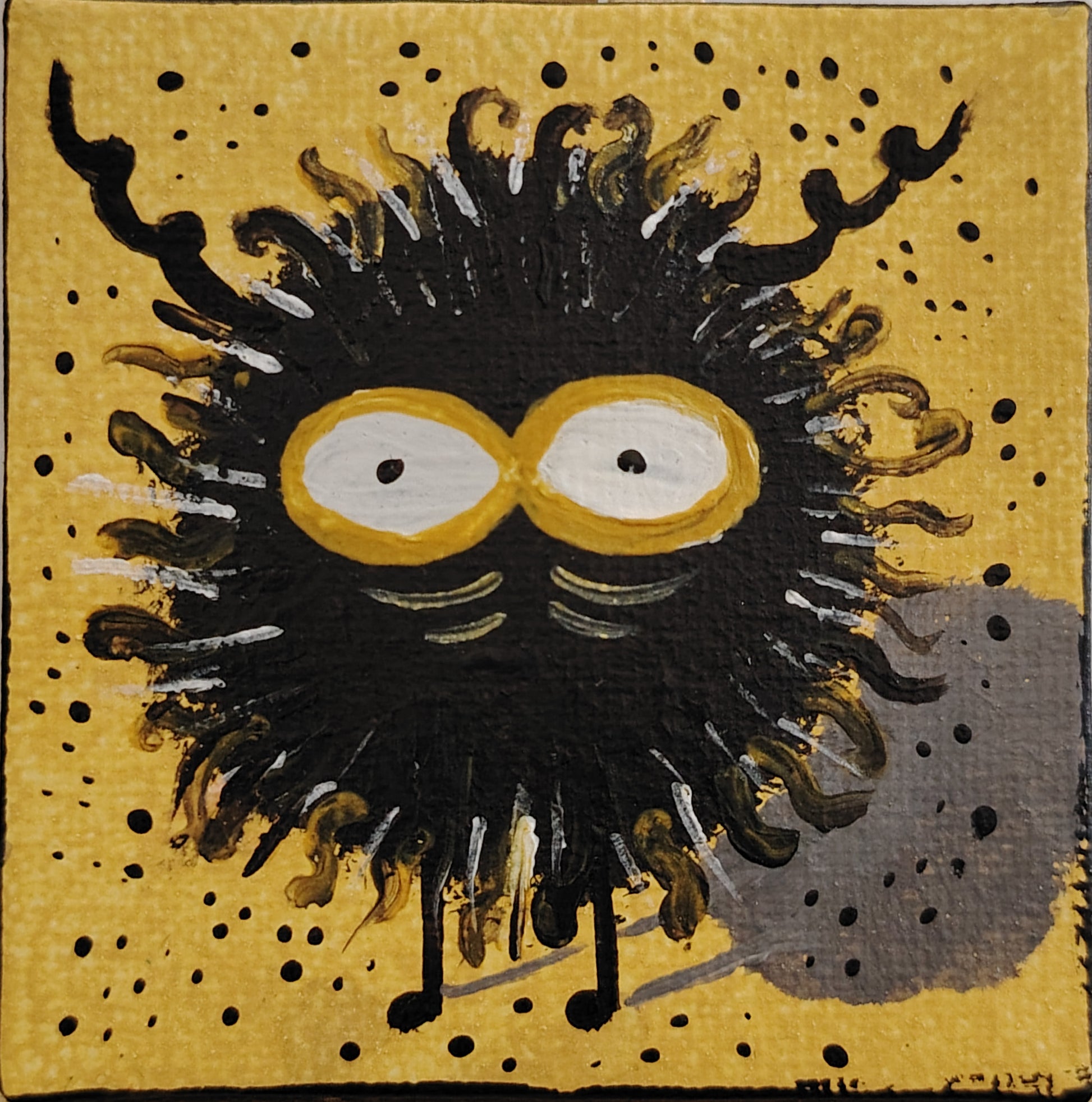 Œuvre originale KOA Mout Jaune peinture acrylique sur toile 7x7 cm, micro œuvre contemporaine pop colorée