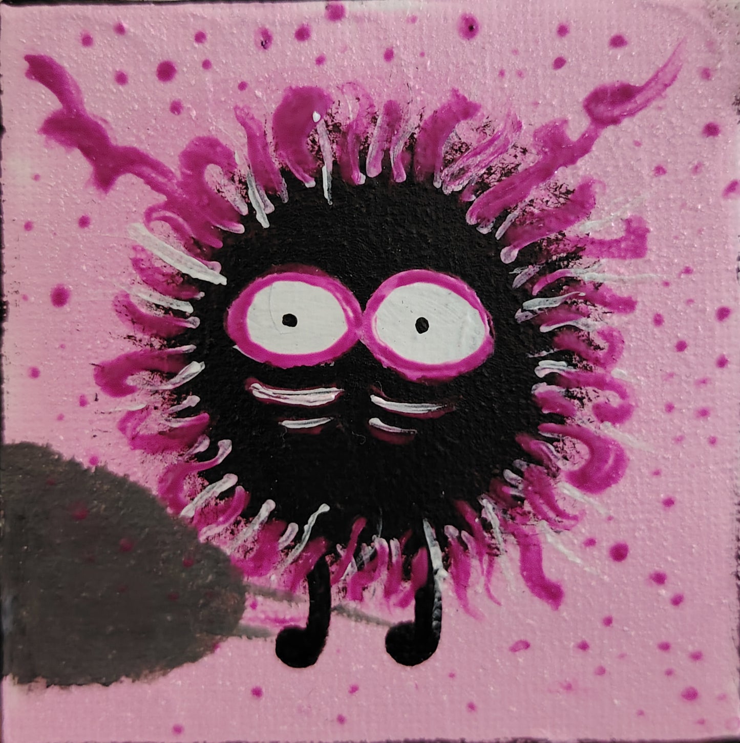 Œuvre originale KOA Mout Rose peinture acrylique sur toile 7x7 cm, micro œuvre contemporaine pop et émotionnelle