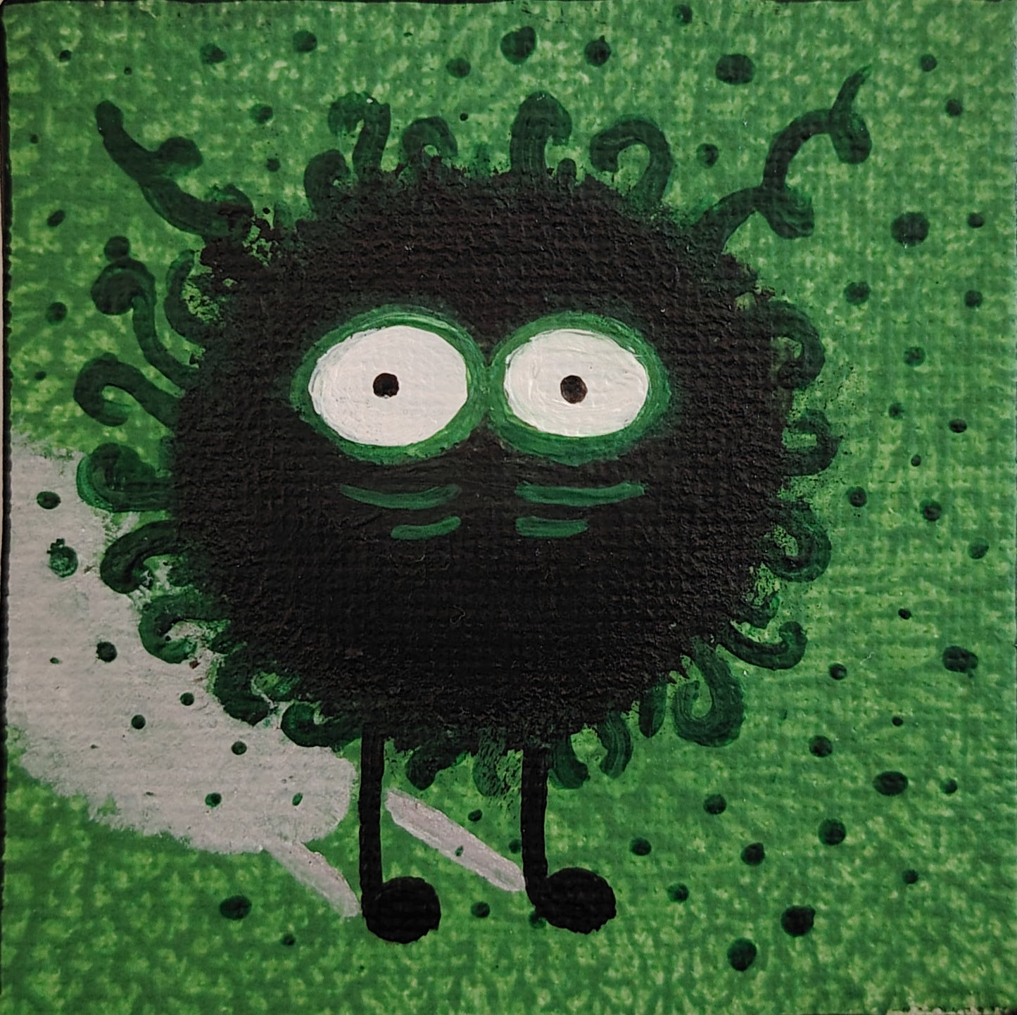 Œuvre originale KOA Mout Vert peinture acrylique sur toile 7x7 cm, micro œuvre contemporaine pop et émotionnelle