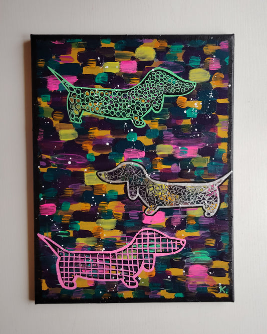 Peinture KOA Play exposée en intérieur, œuvre contemporaine pop graphique et décorative