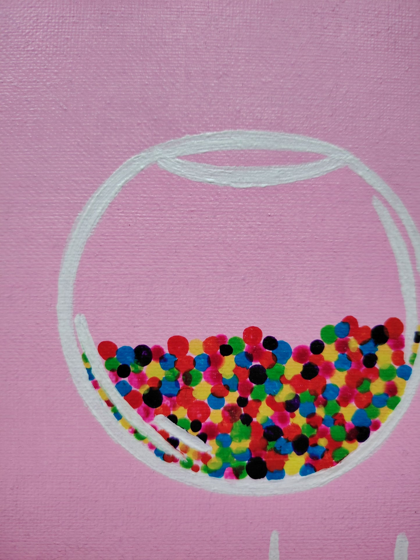 Détail de la peinture KOA Rose Bonbon, bonbons colorés et motif graphique pop