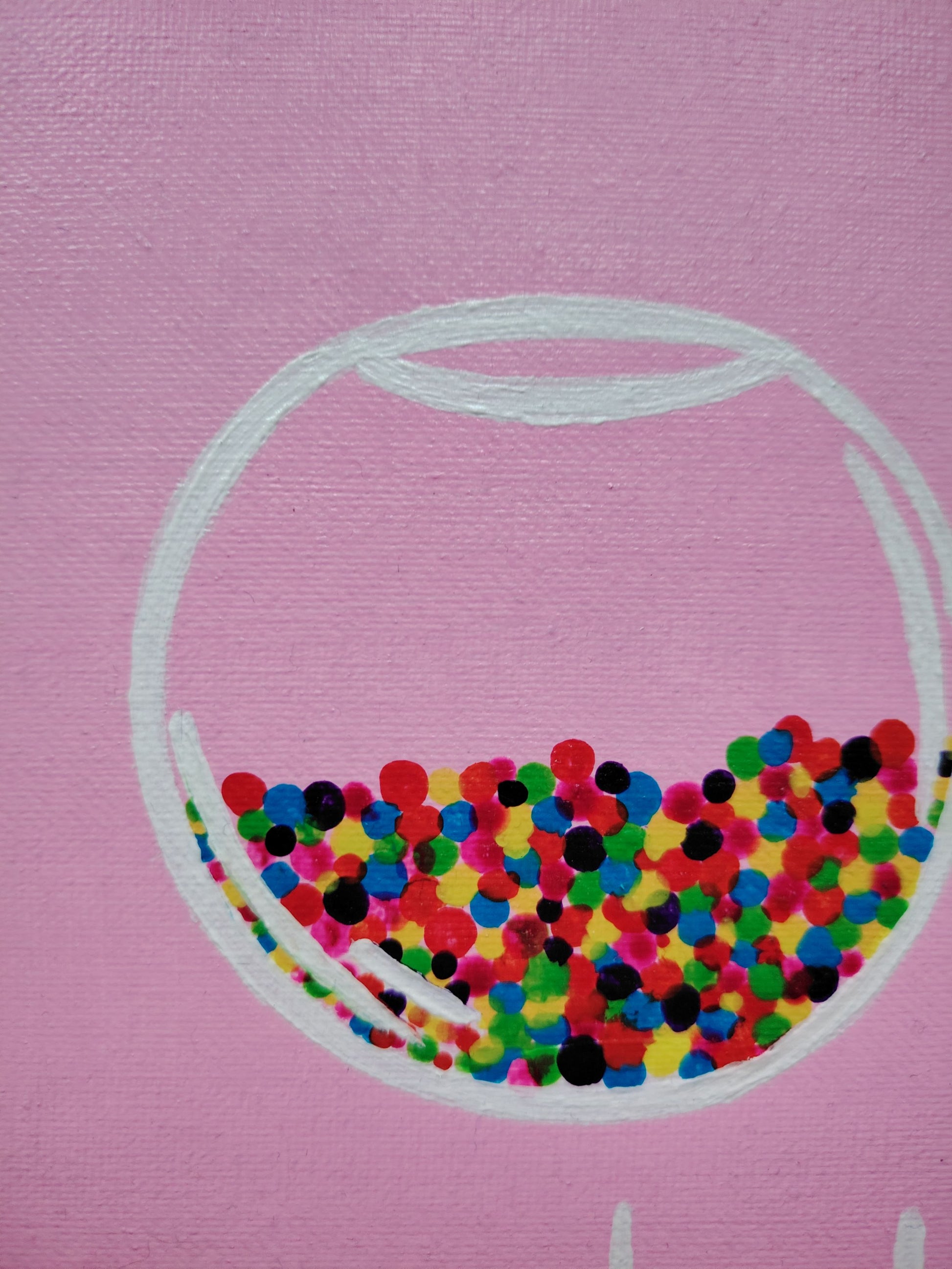 Détail de la peinture KOA Rose Bonbon, bonbons colorés et motif graphique pop