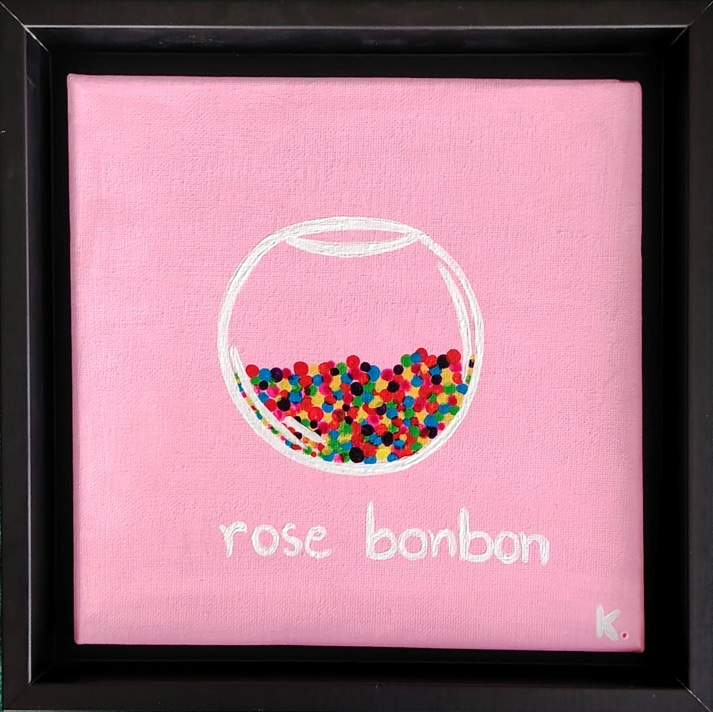 Œuvre originale KOA Rose Bonbon peinture acrylique sur toile 20x20 cm art contemporain pop graphique et coloré avec caisse américaine