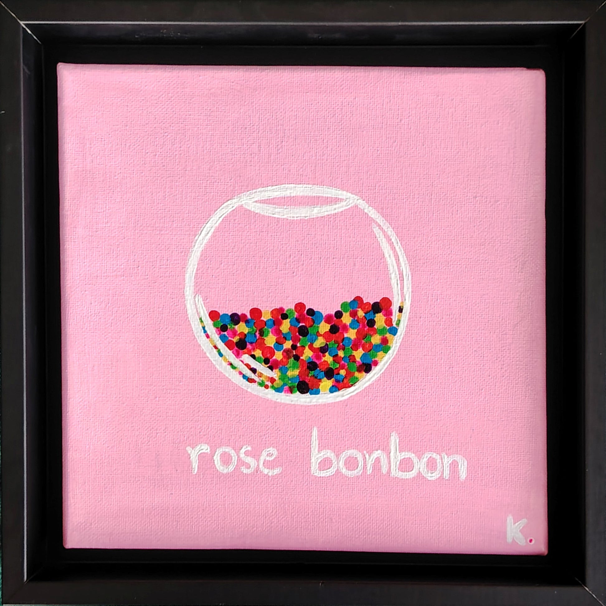 Œuvre originale KOA Rose Bonbon peinture acrylique sur toile 20x20 cm art contemporain pop graphique et coloré avec caisse américaine