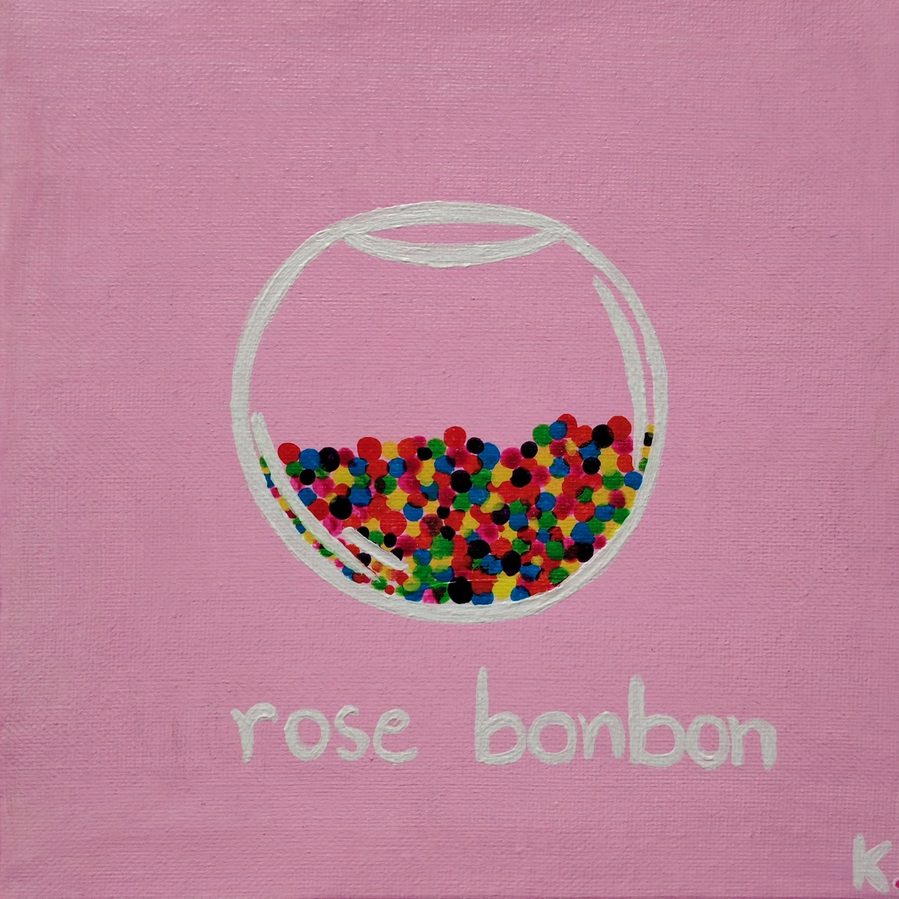 Œuvre originale KOA Rose Bonbon peinture acrylique sur toile 20x20 cm art contemporain pop graphique et coloré