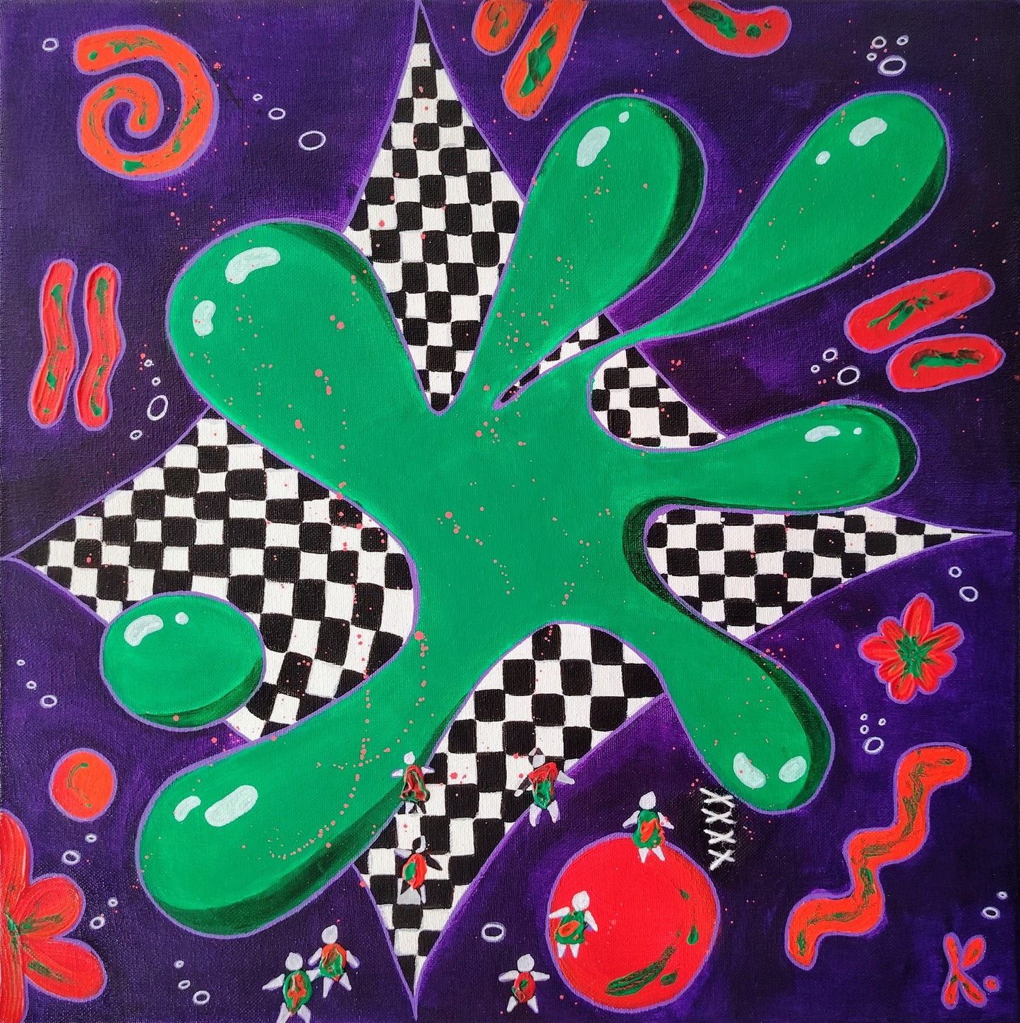 Œuvre originale KOA Splash and Furious peinture acrylique sur toile 50x50 cm art contemporain pop et gestuel