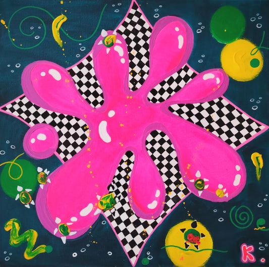 Œuvre originale KOA Splash Me If You Can peinture acrylique sur toile 50x50 cm art contemporain pop et narratif